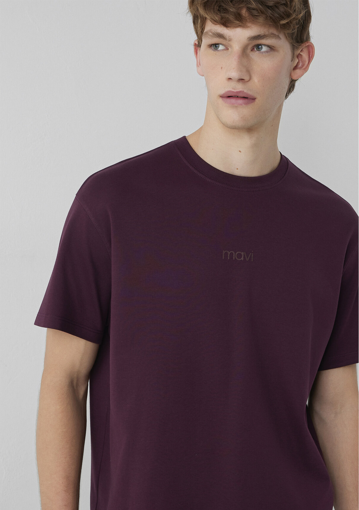 Mavi Logo Baskılı Bordo Basic İnterlok Tişört
