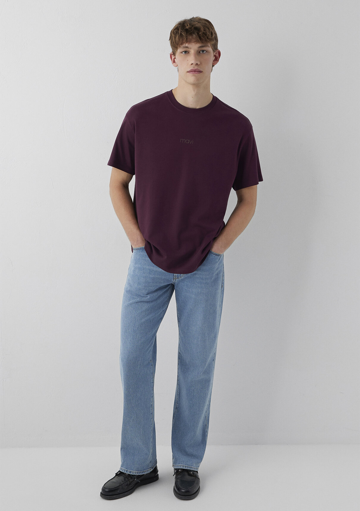 Mavi Logo Baskılı Bordo Basic İnterlok Tişört görsel 2