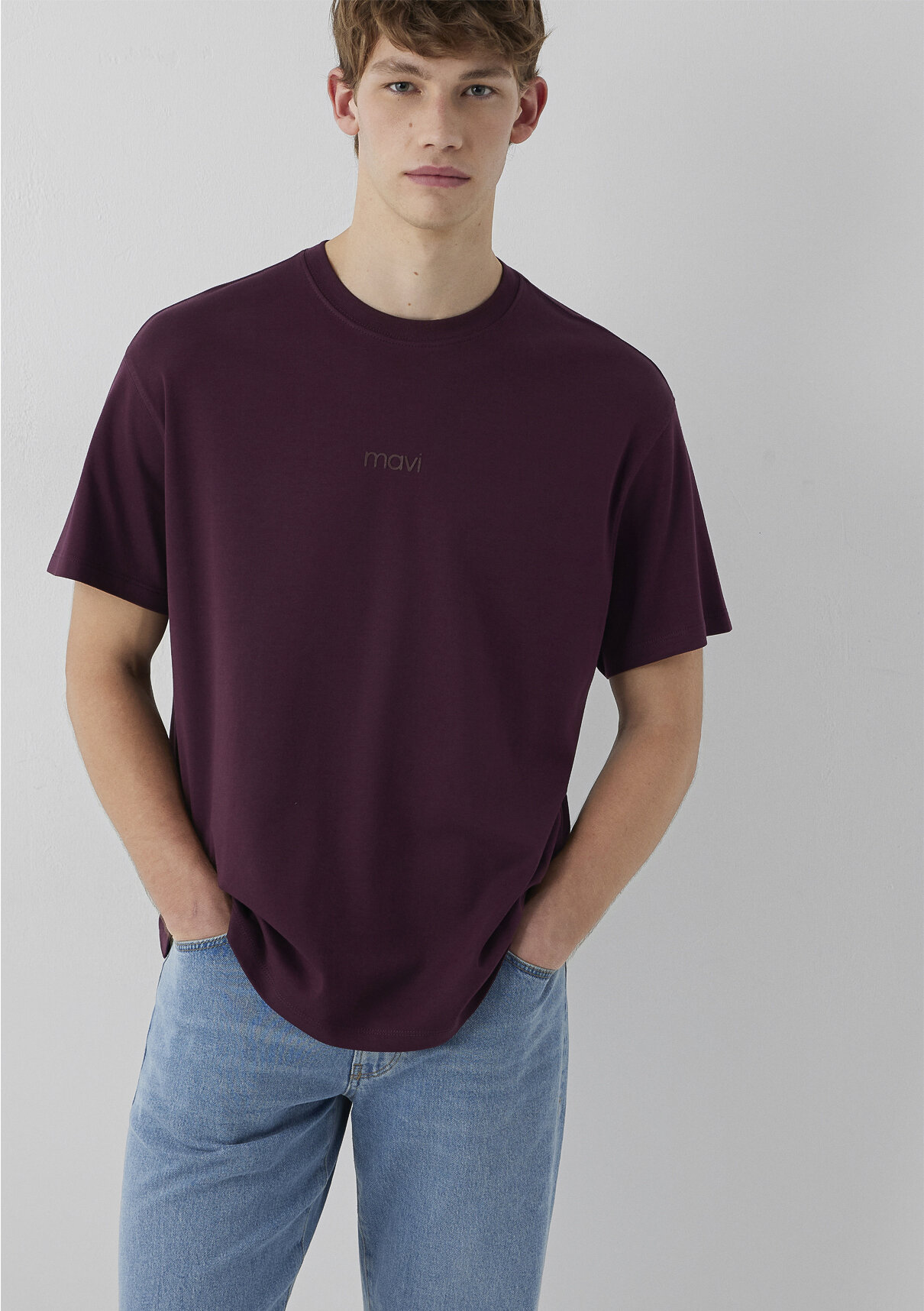 Mavi Logo Baskılı Bordo Basic İnterlok Tişört görsel 3