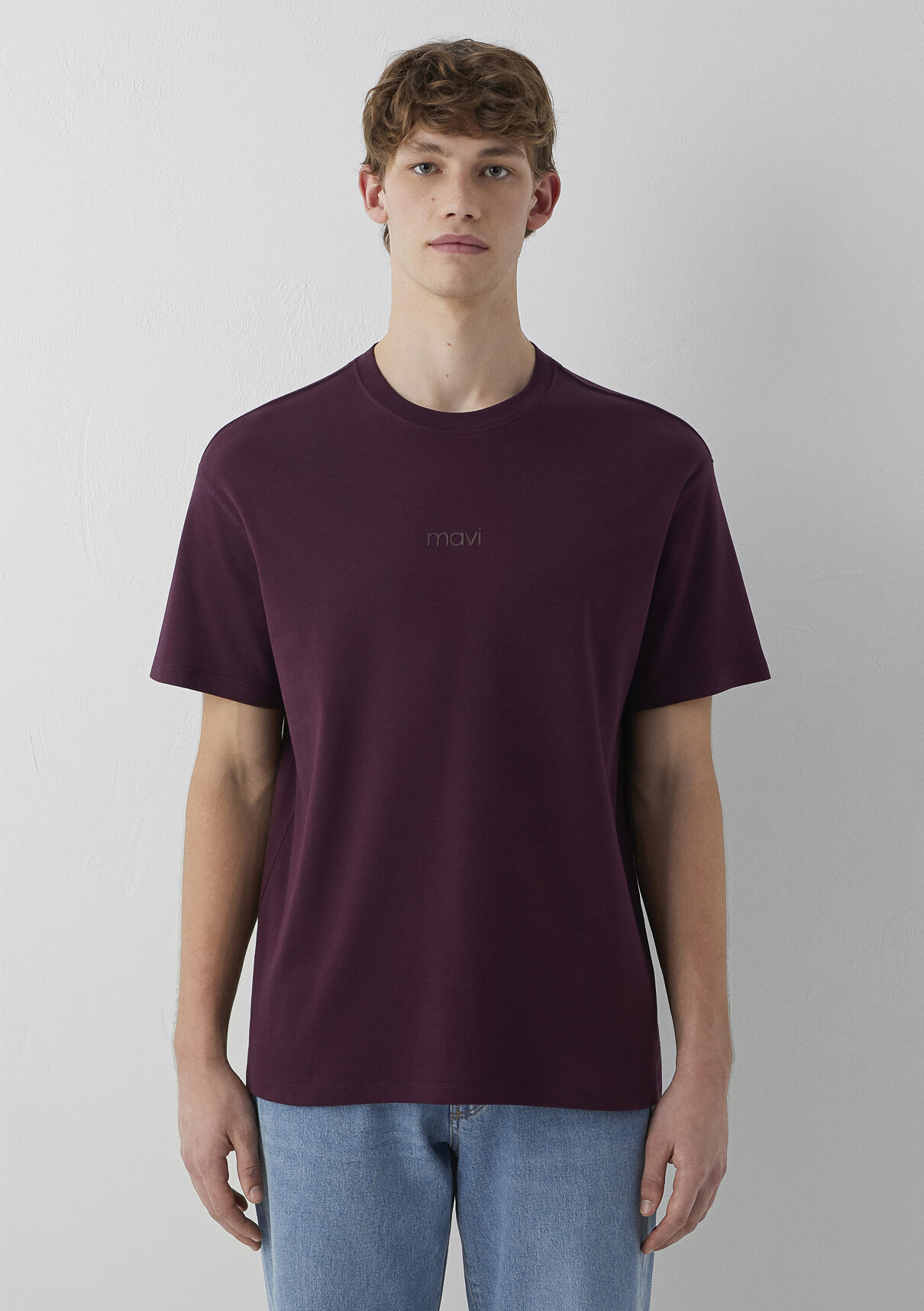 Mavi Logo Baskılı Bordo Basic İnterlok Tişört görsel 4