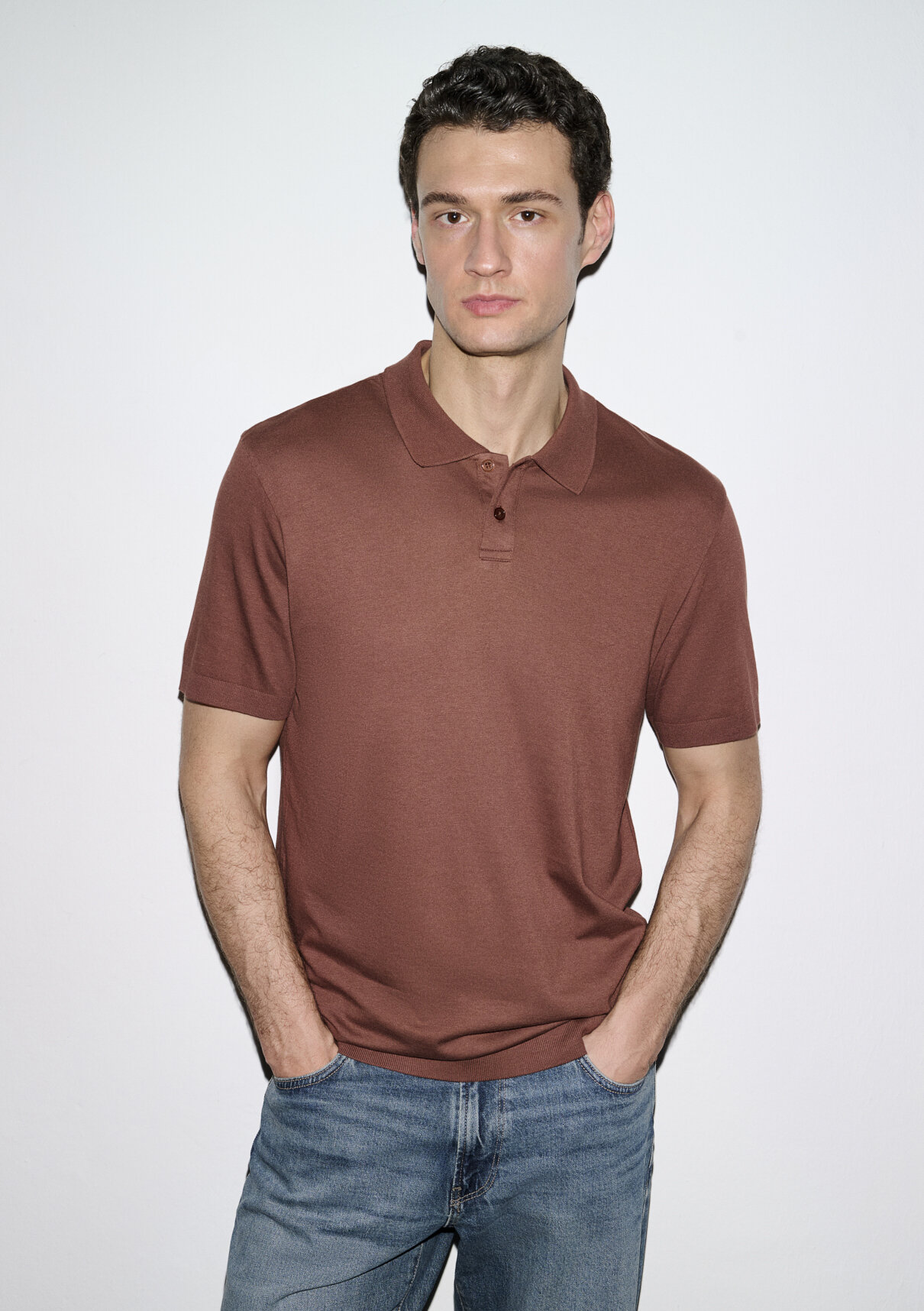 Mavi Kahverengi (TENCEL™) Modal Karışımlı Polo Tişört görsel 3
