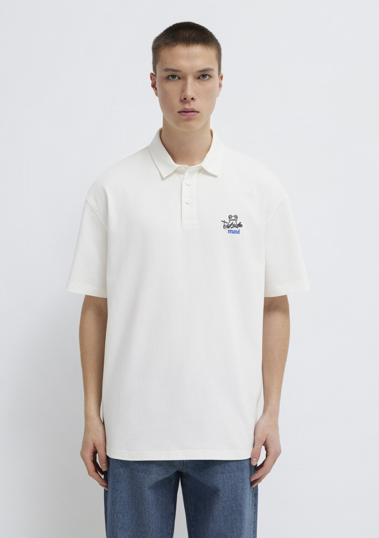 Mavi Logo Ekru Polo Tişört görsel 4