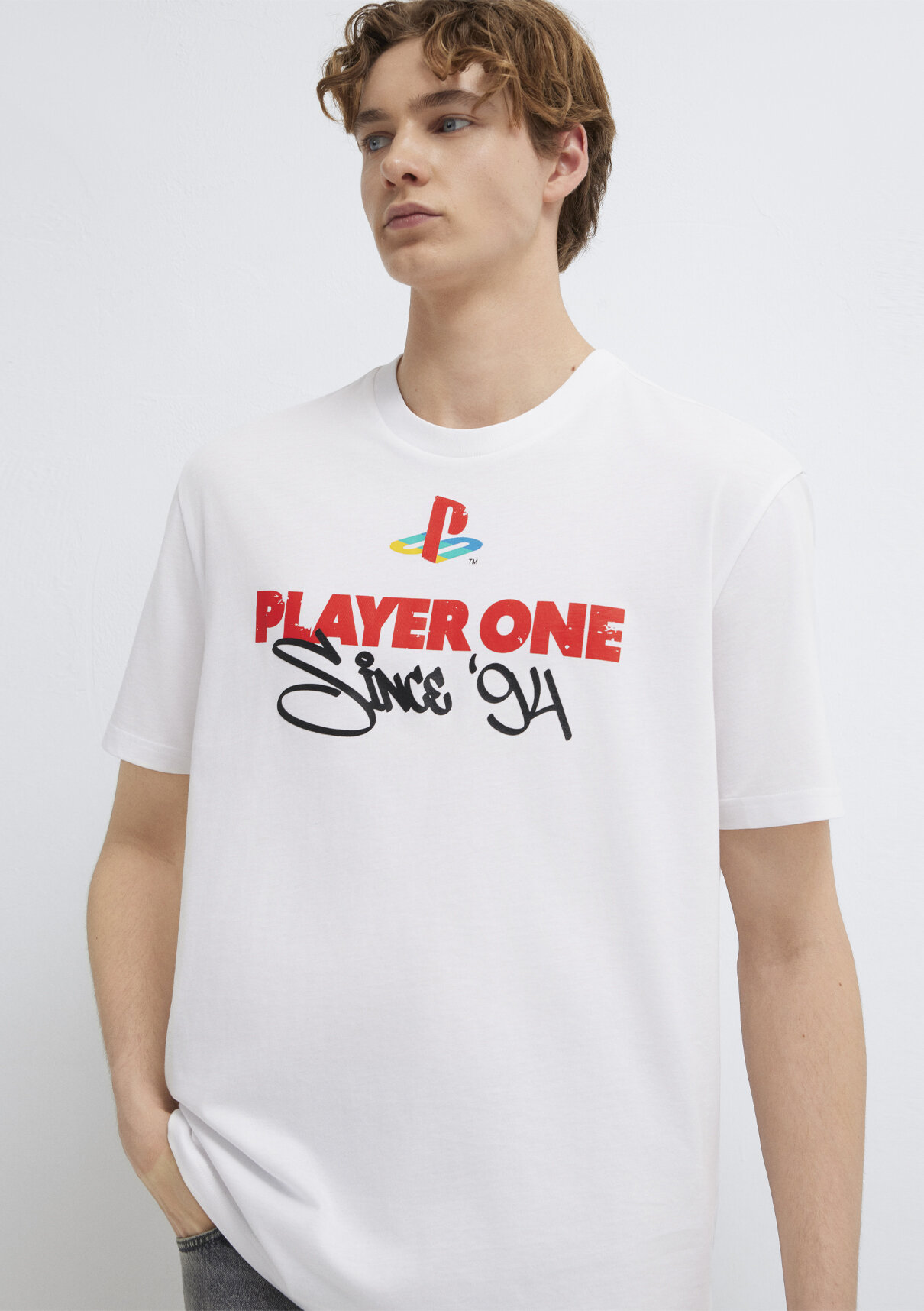 Mavi Player One Baskılı Beyaz Tişört