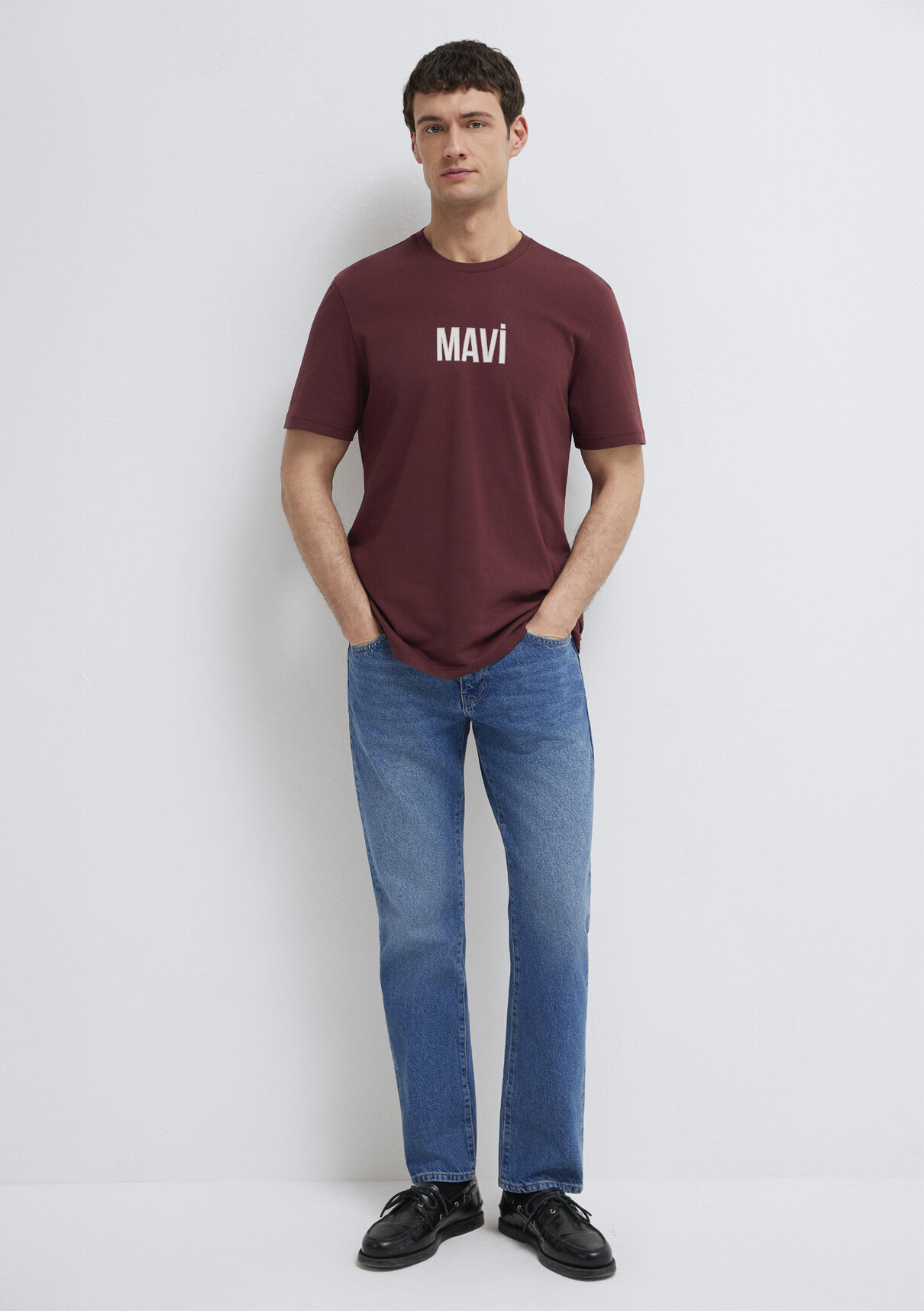 Mavi Logo Baskılı Bordo Tişört görsel 2