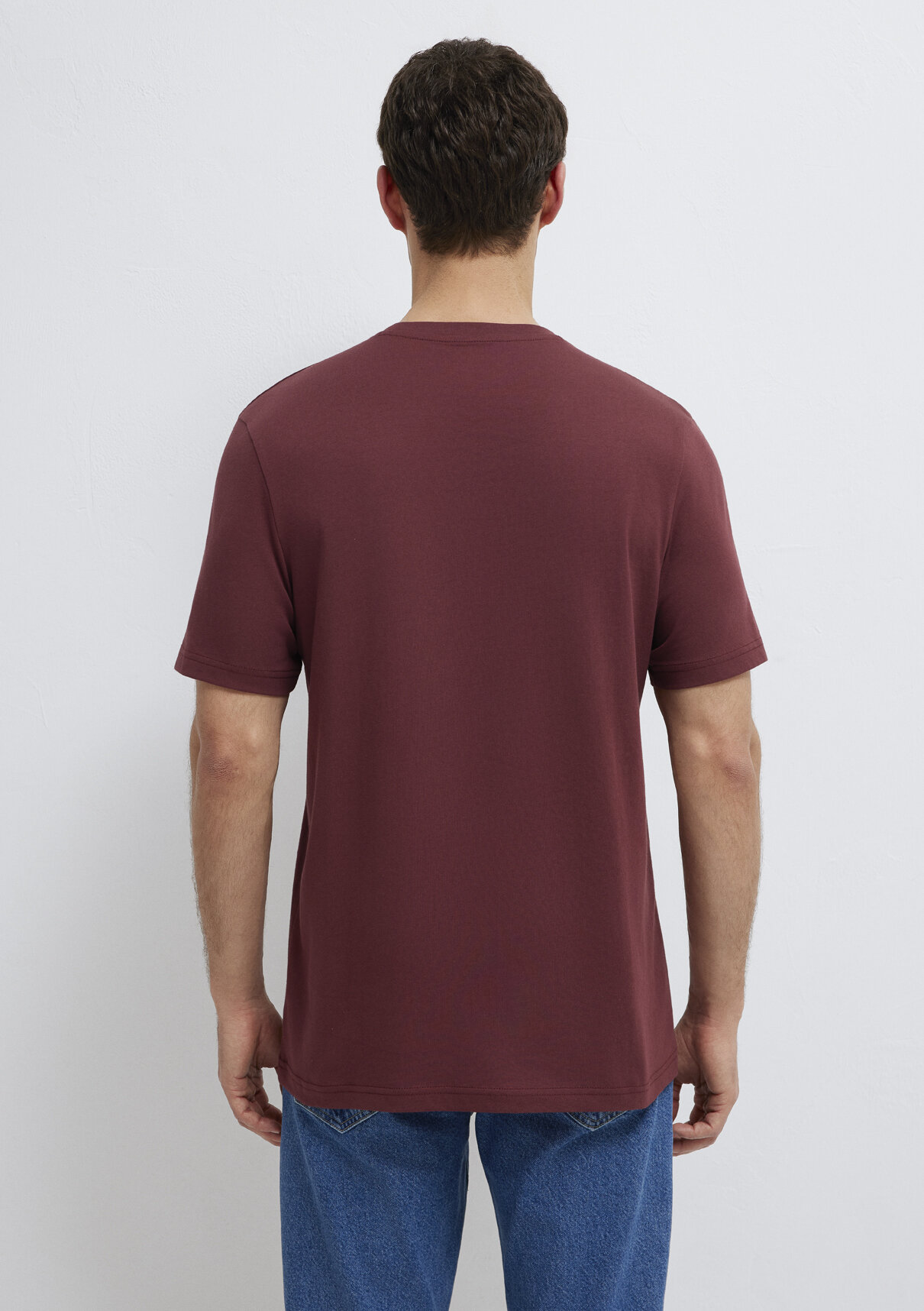 Mavi Logo Baskılı Bordo Tişört görsel 5
