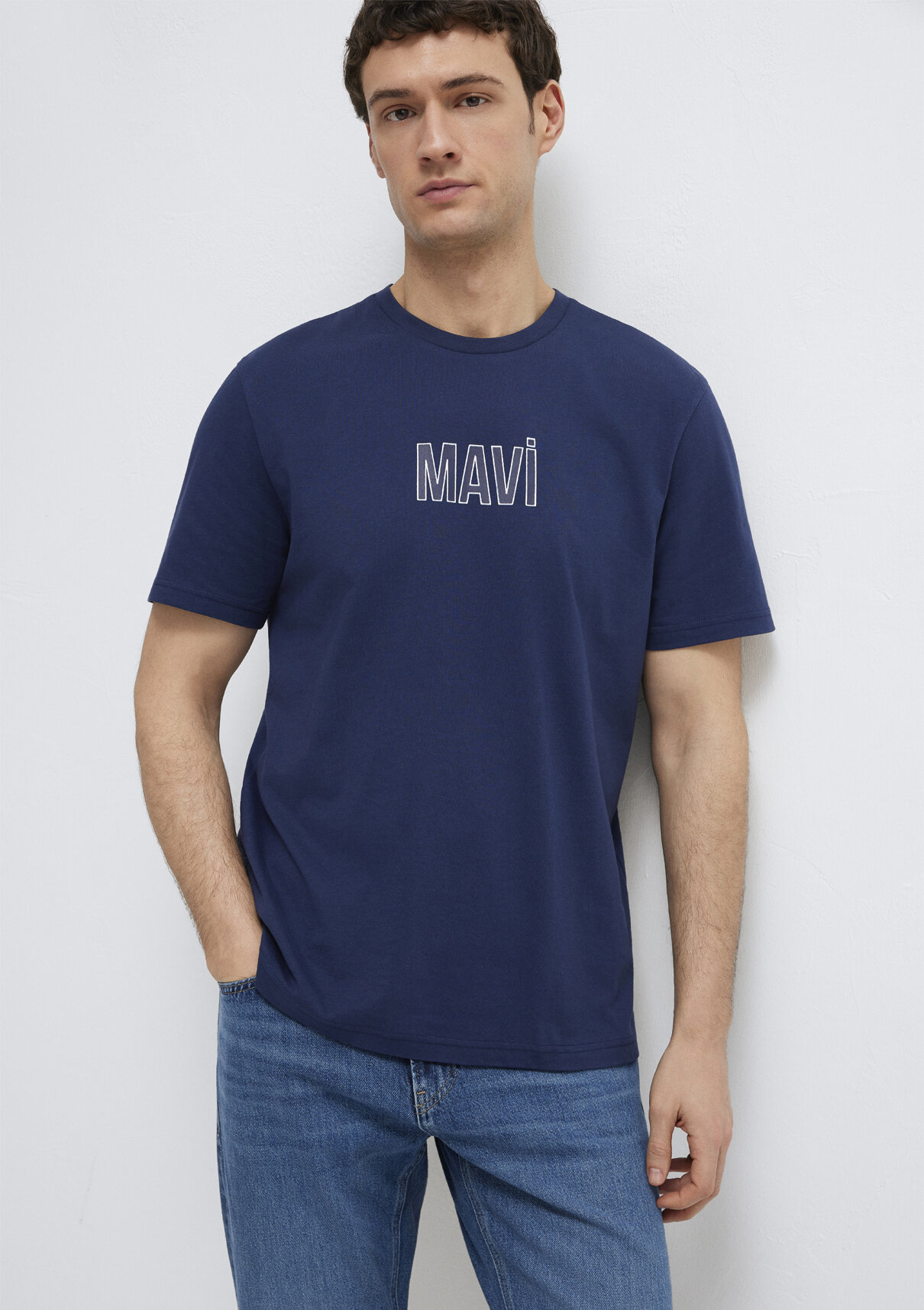 Mavi Logo Baskılı Lacivert Tişört