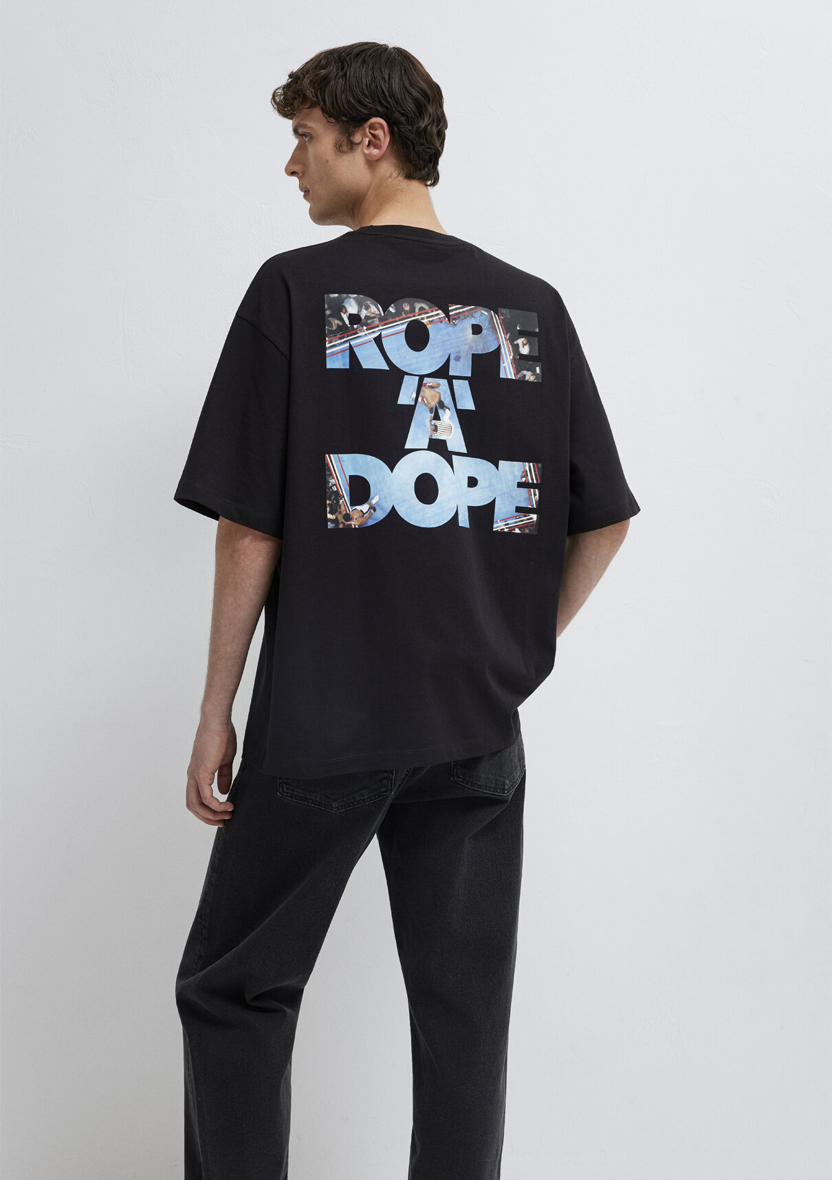 Mavi Rope a Dope Baskılı Siyah Tişört