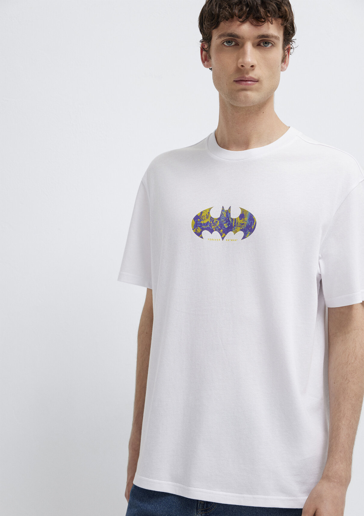 Mavi Batman Baskılı Beyaz Tişört görsel 2