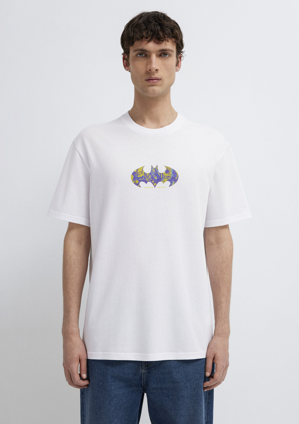 Mavi Batman Baskılı Beyaz Tişört görsel 3
