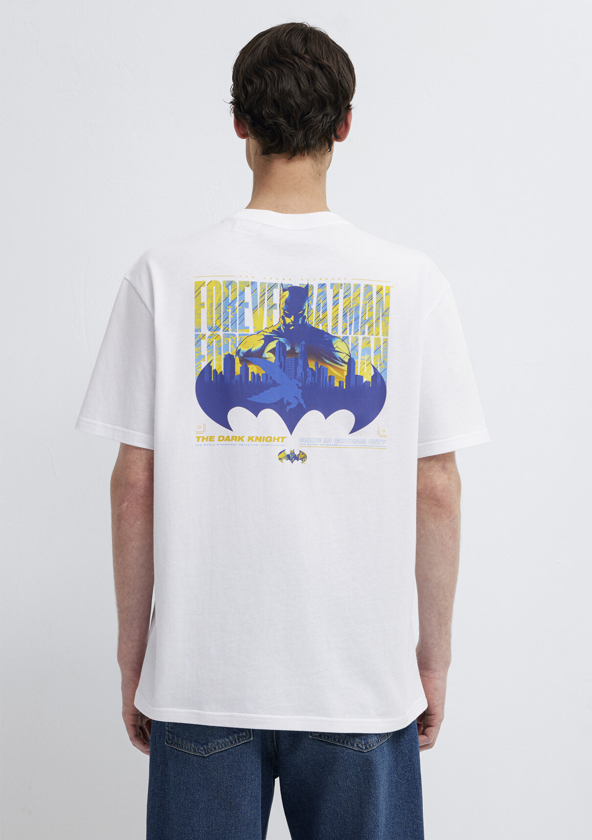 Mavi Batman Baskılı Beyaz Tişört görsel 5