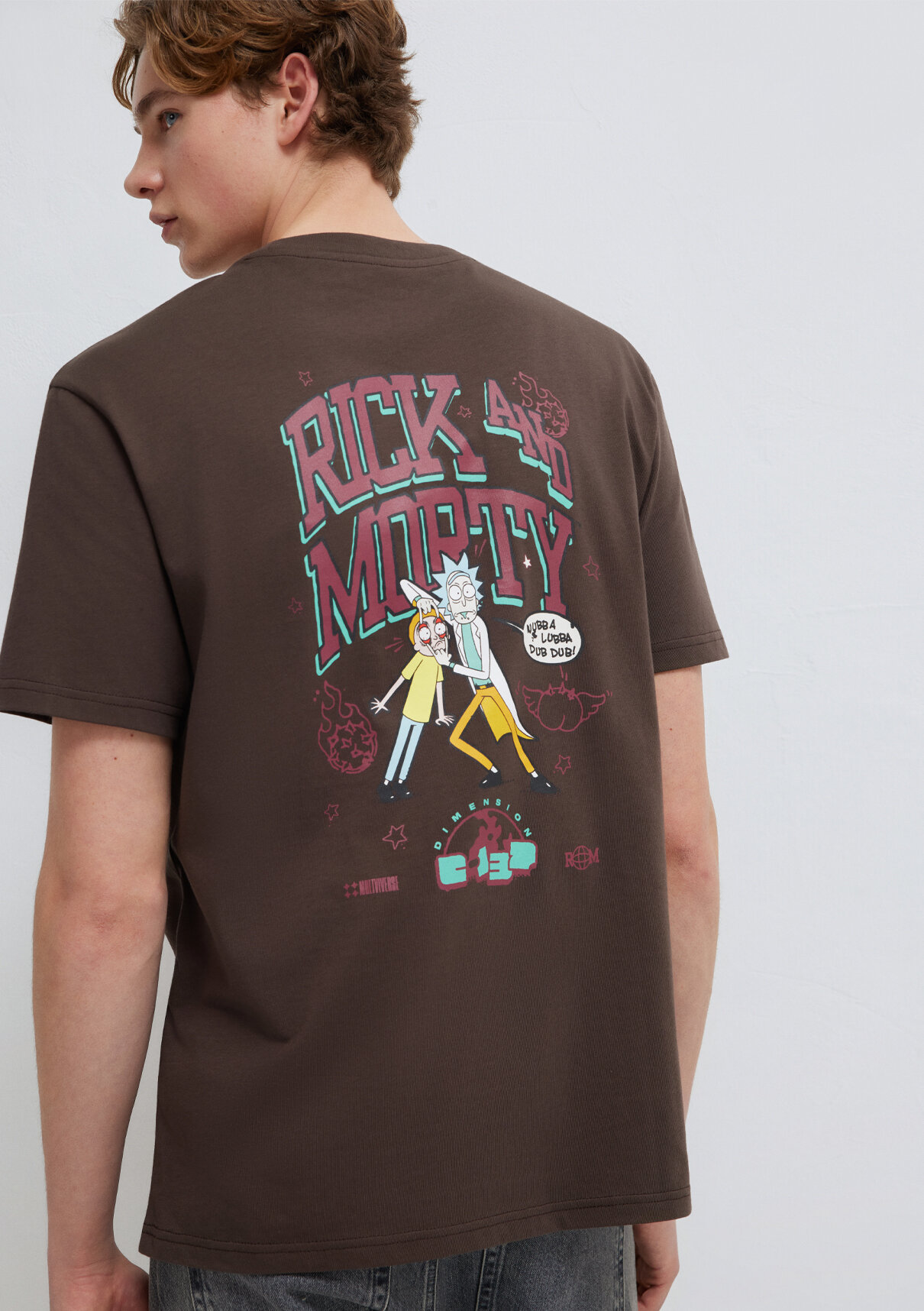 Mavi Rick and Morty Baskılı Kahverengi Tişört