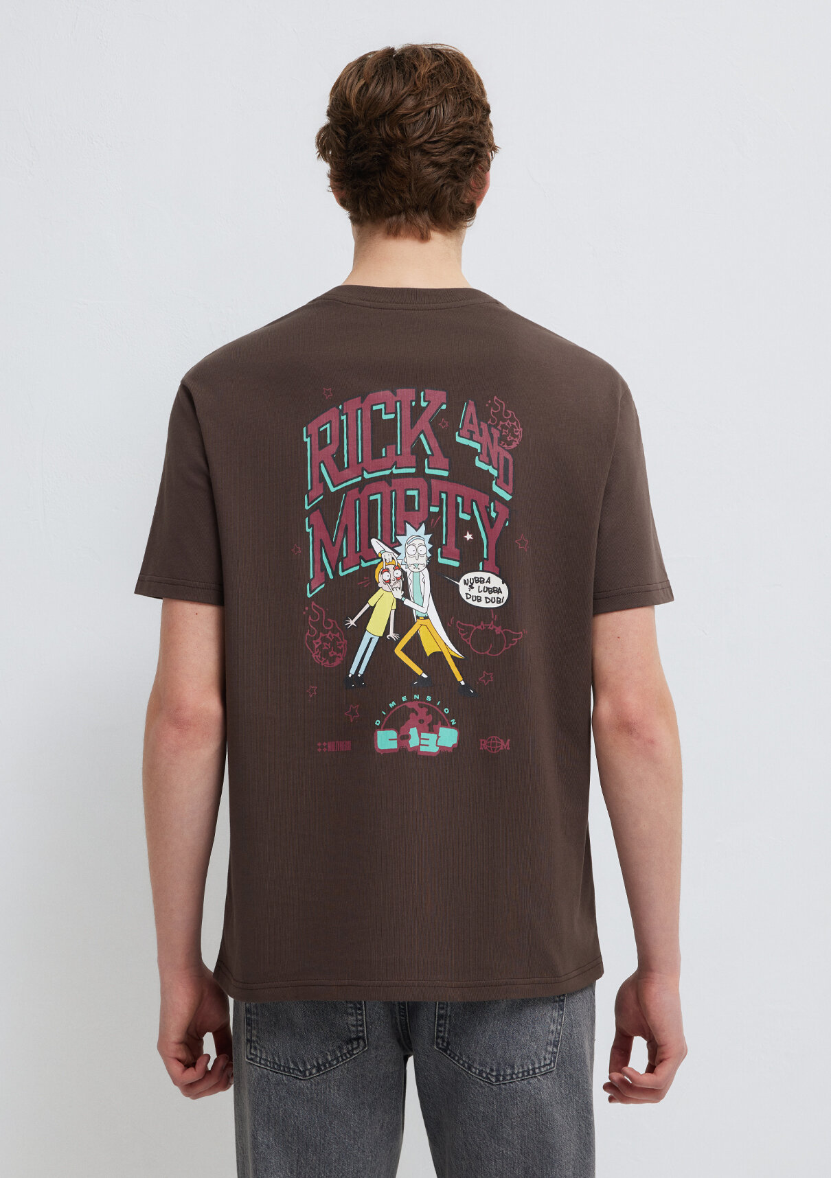 Mavi Rick and Morty Baskılı Kahverengi Tişört görsel 5