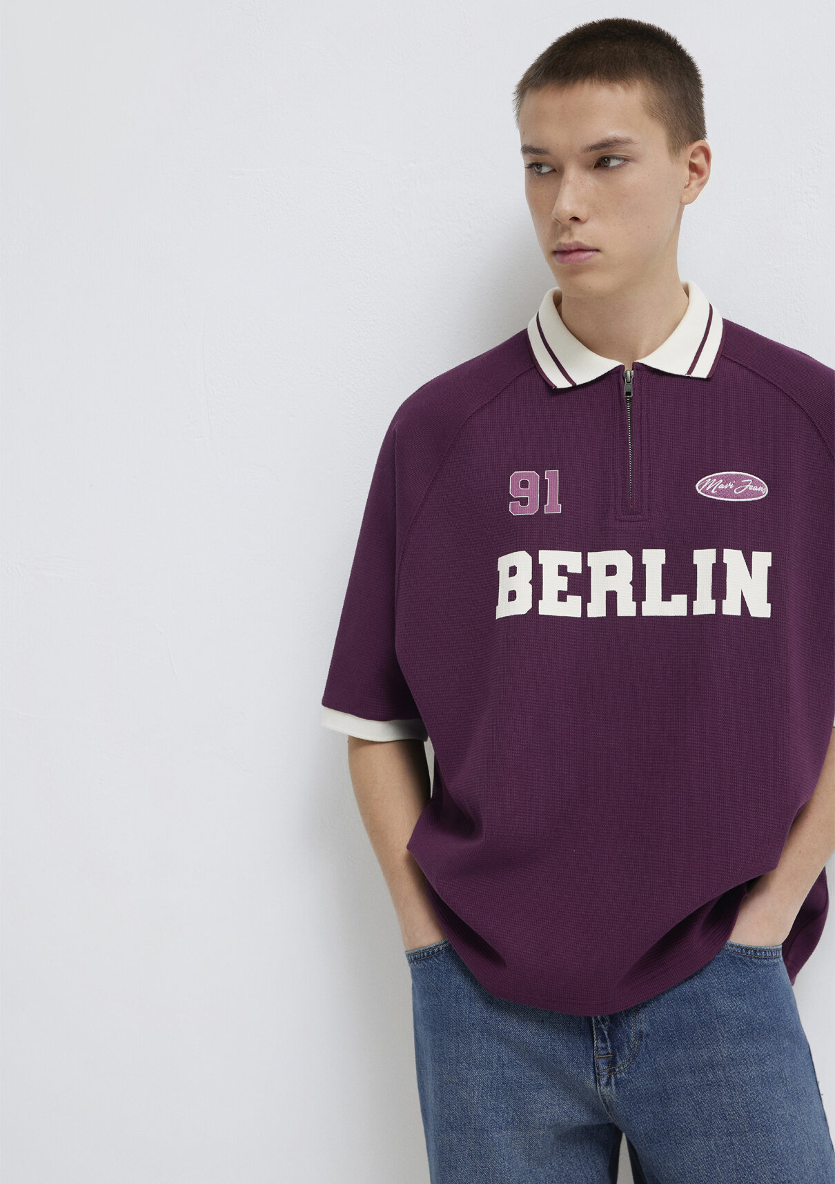 Mavi Berlin Baskılı Mor Polo Tişört