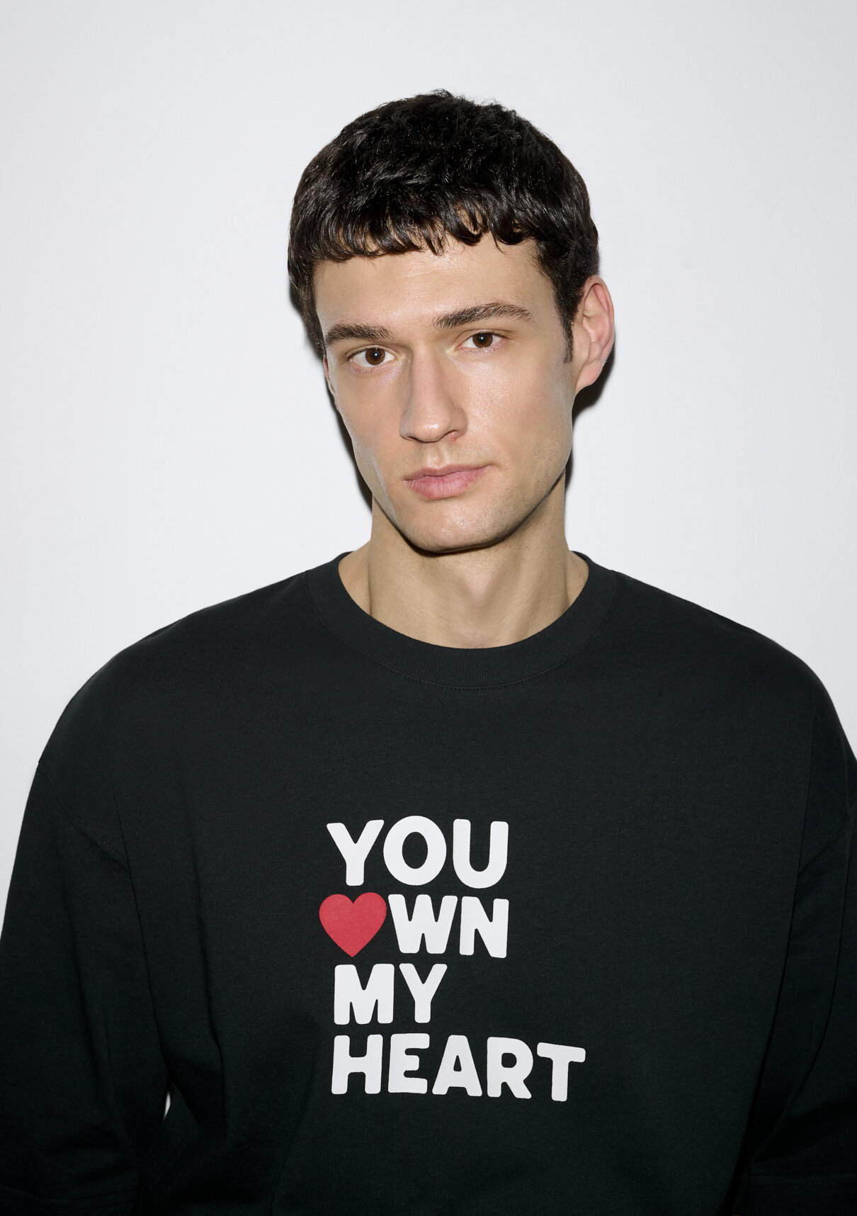 Mavi You Own My Heart Baskılı Siyah Tişört