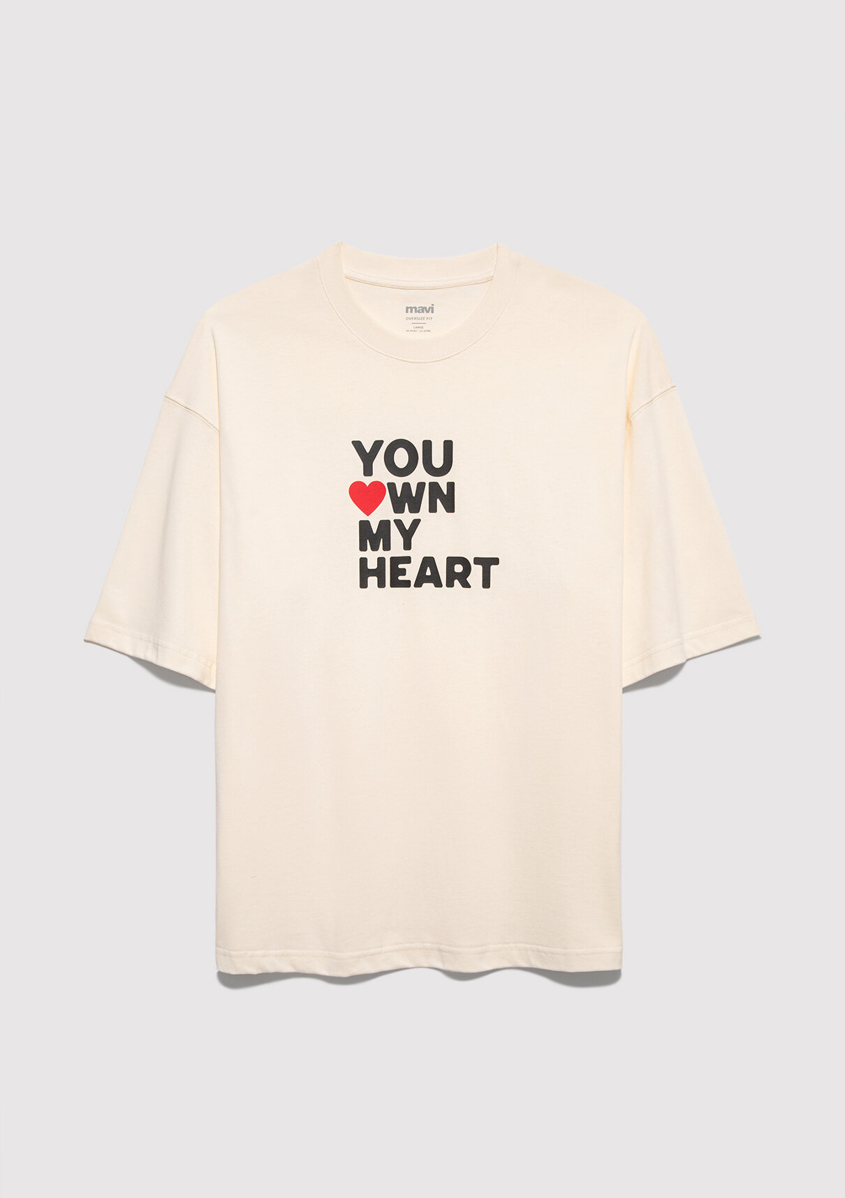 Mavi You Own My Heart Baskılı Ekru Tişört