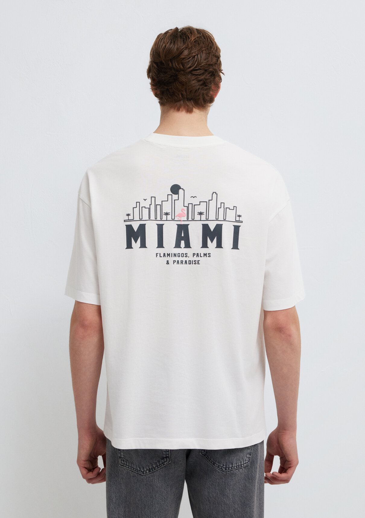 Mavi Miami Baskılı Ekru Tişört görsel 5