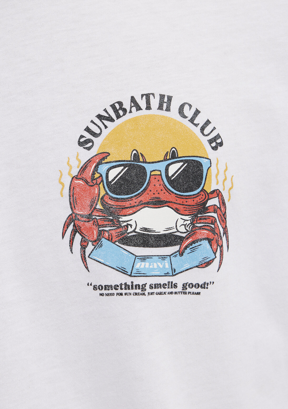 Mavi Sunbath Club Baskılı Beyaz Tişört görsel 8