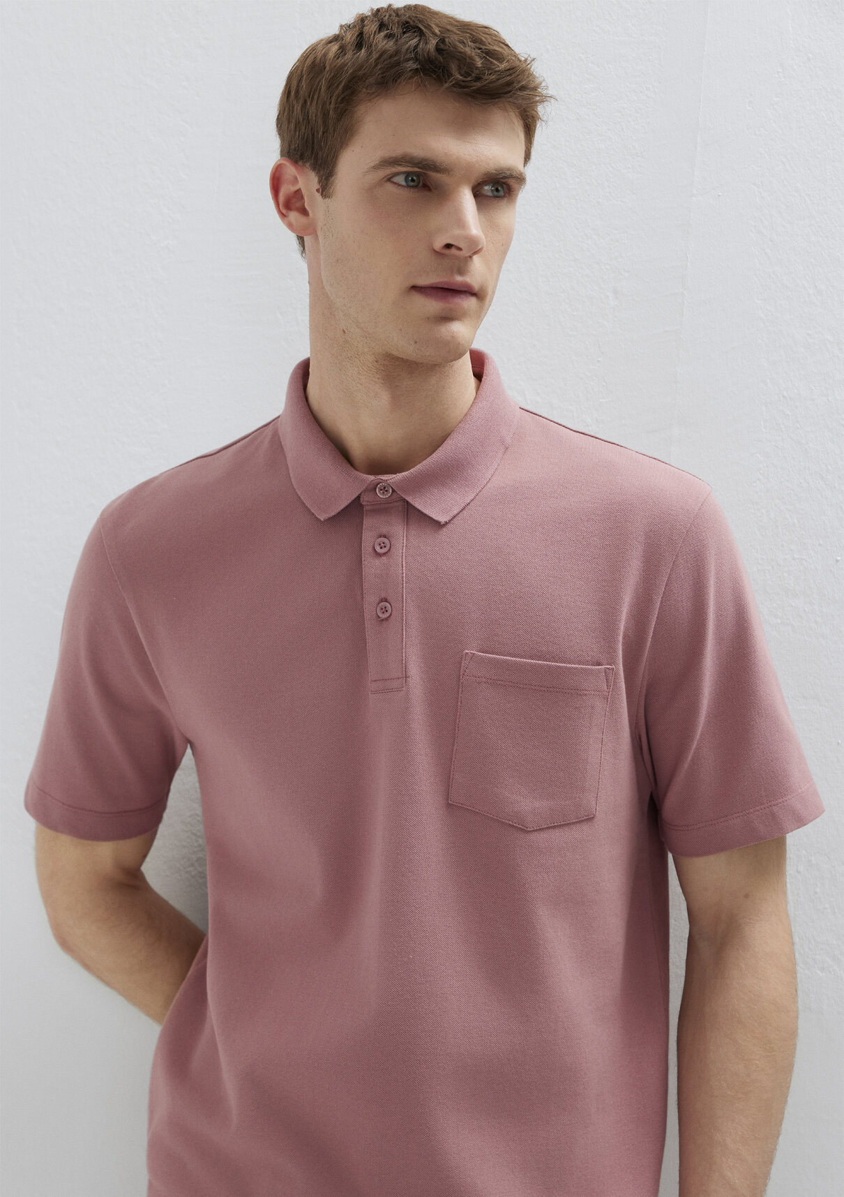 Mavi Cepli Pembe Polo Tişört