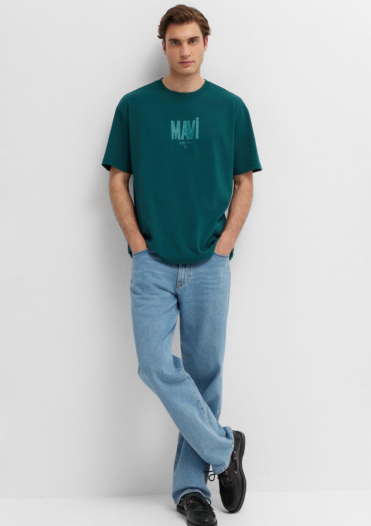 Mavi Logo Baskılı Yeşil Tişört görsel 2