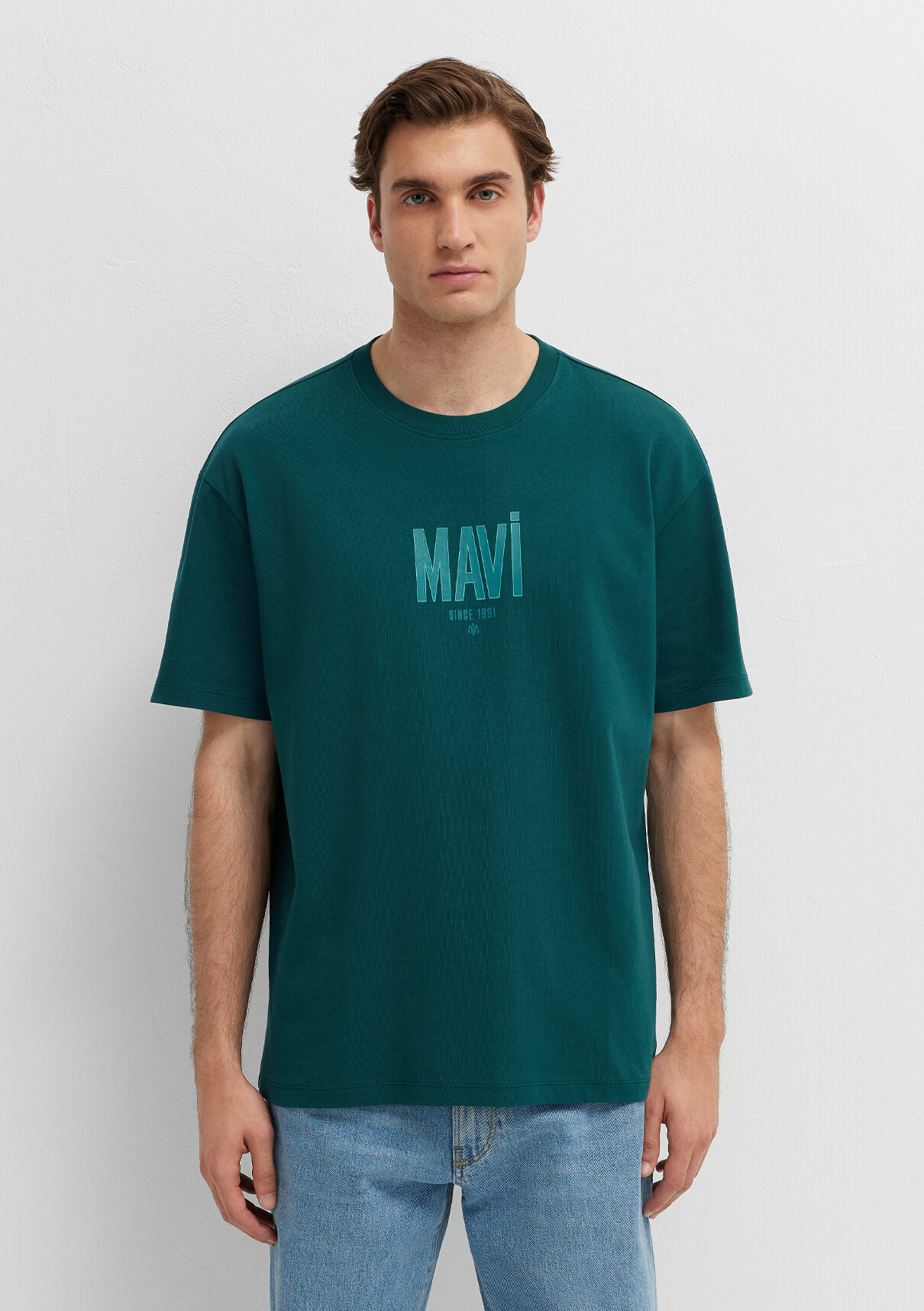 Mavi Logo Baskılı Yeşil Tişört görsel 3