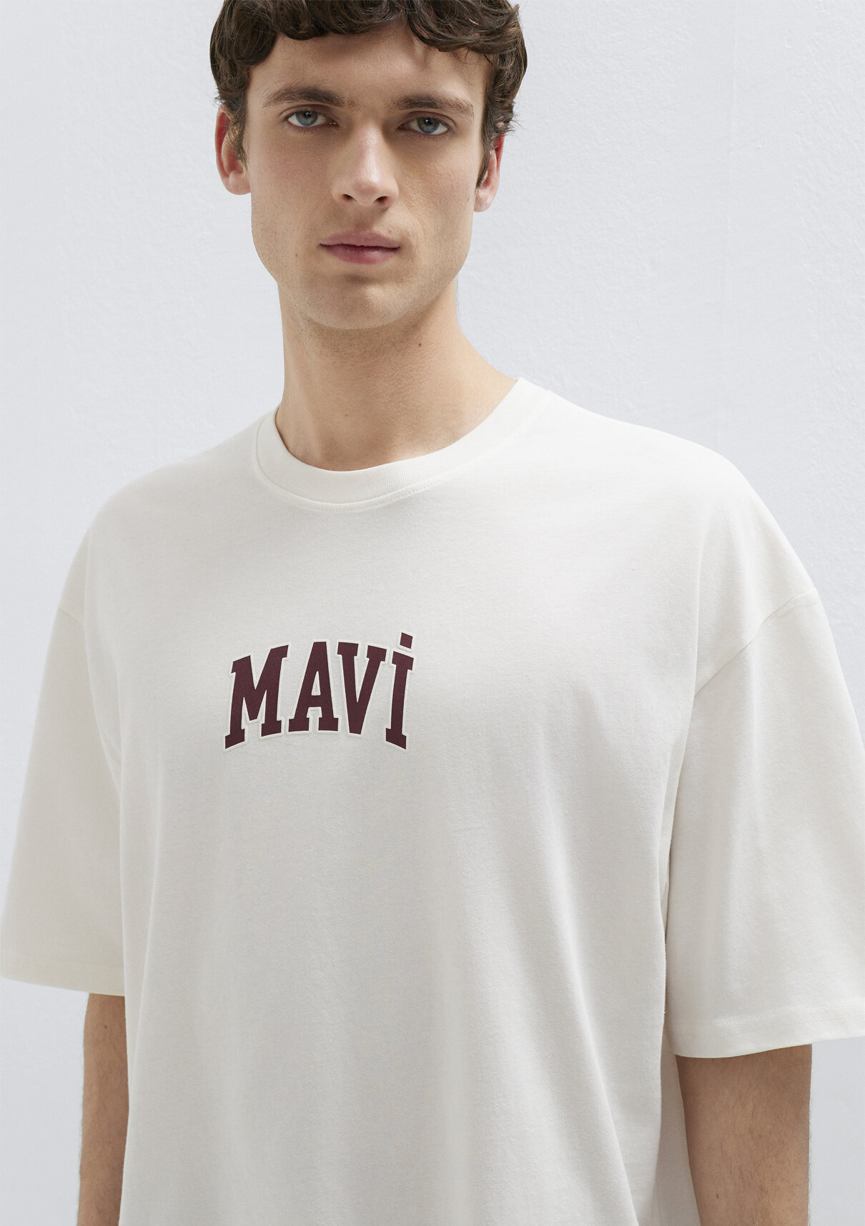 Mavi Logo Baskılı Ekru Tişört görsel 2