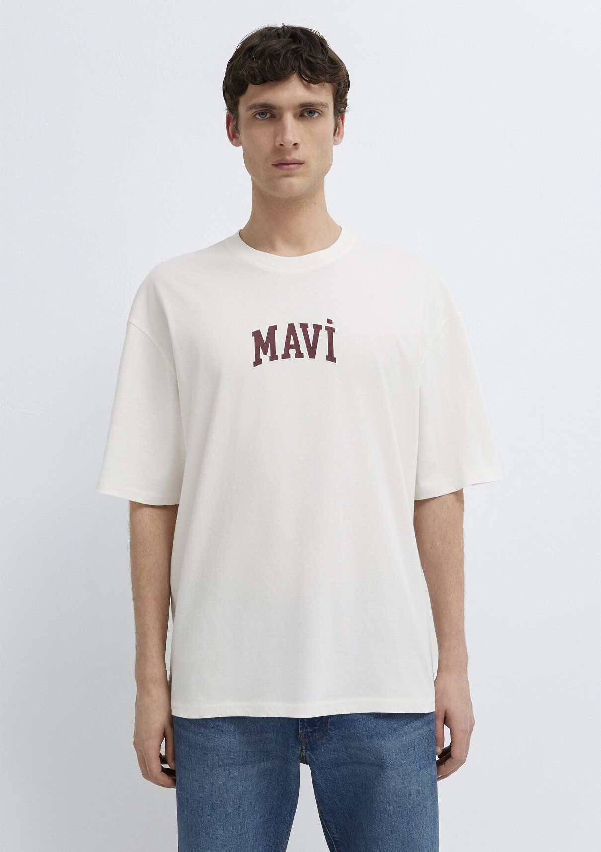 Mavi Logo Baskılı Ekru Tişört görsel 3