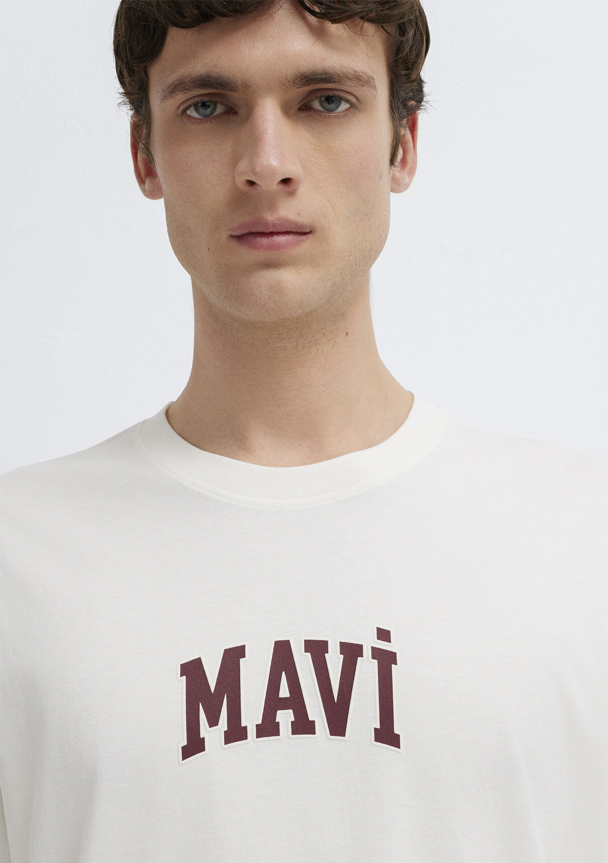 Mavi Logo Baskılı Ekru Tişört görsel 6