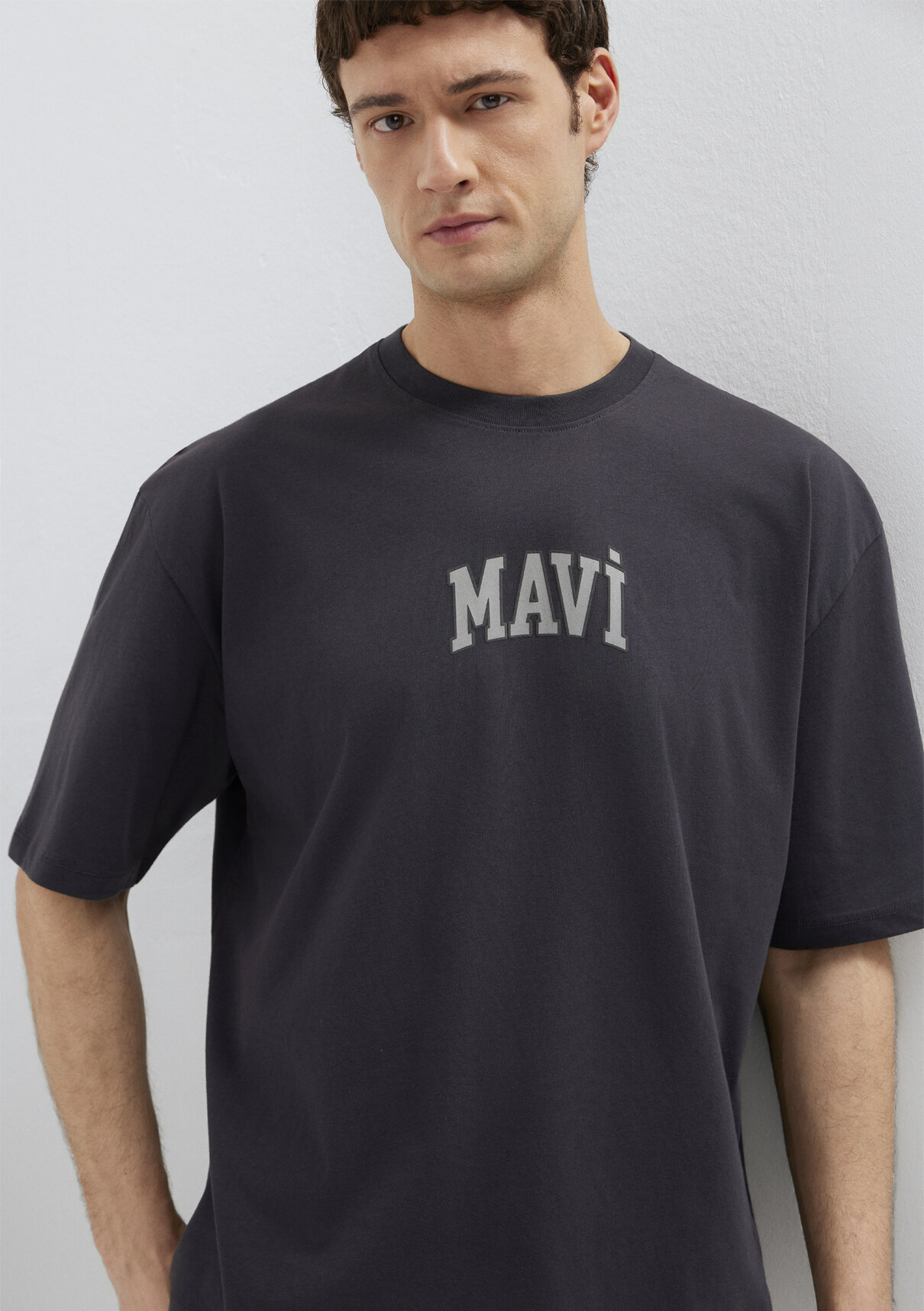 Mavi Logo Baskılı Antrasit Tişört görsel 3