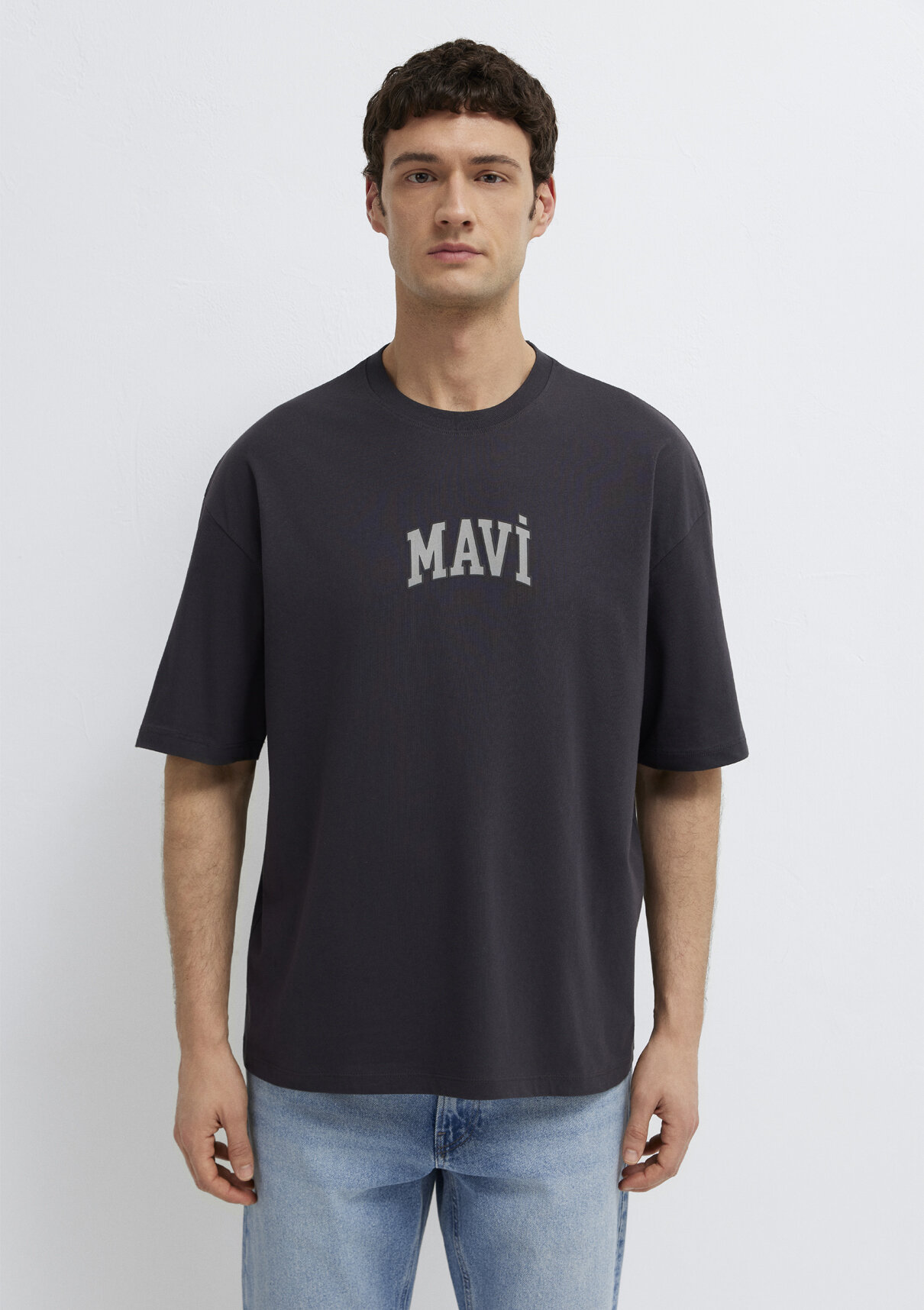 Mavi Logo Baskılı Antrasit Tişört görsel 4