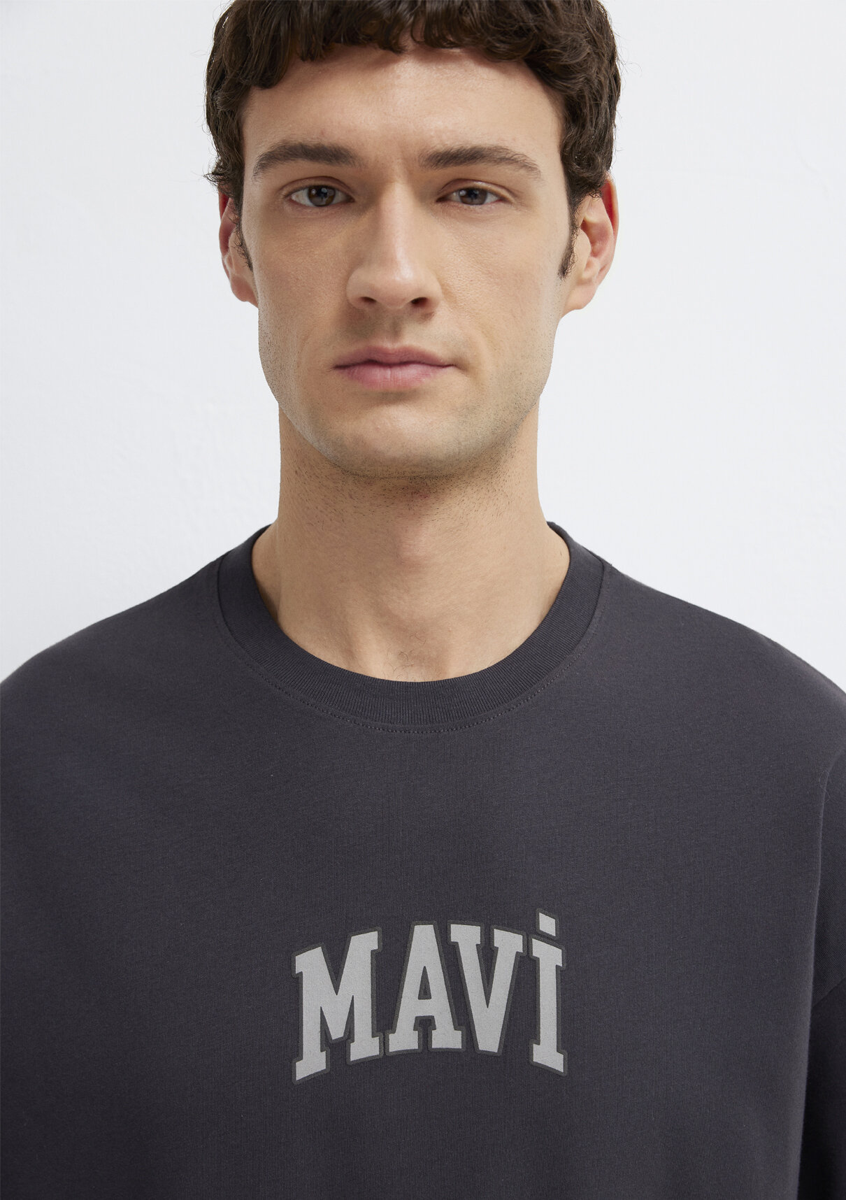 Mavi Logo Baskılı Antrasit Tişört görsel 7