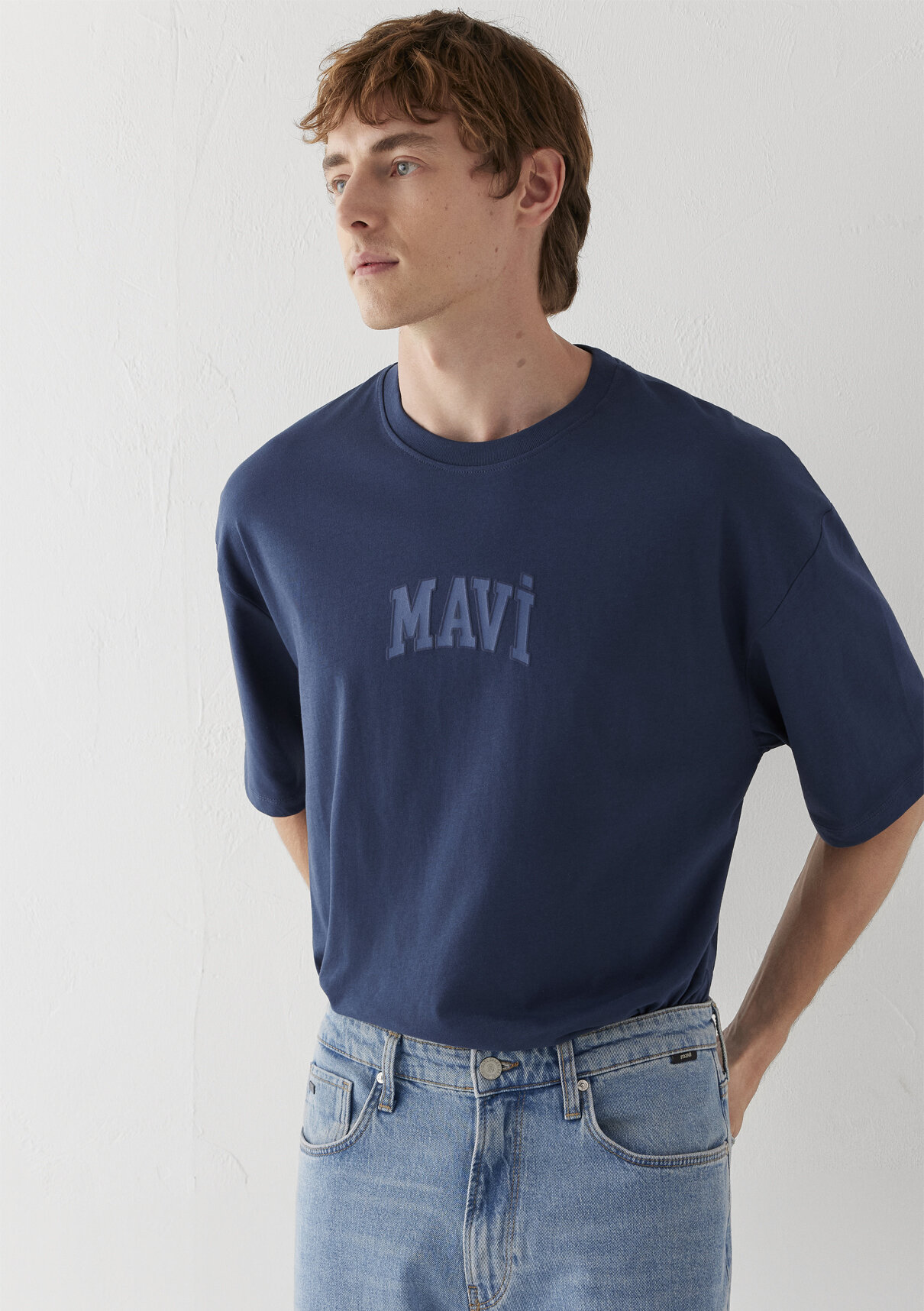 Mavi Logo Baskılı Mavi Tişört