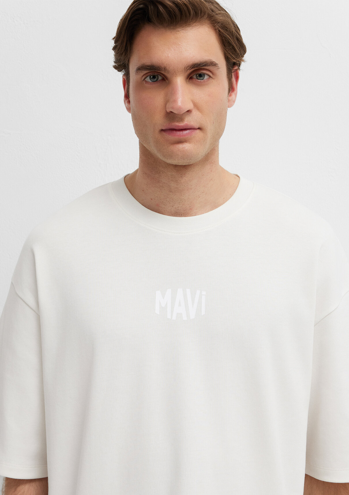 Mavi Logo Baskılı Ekru Tişört görsel 6