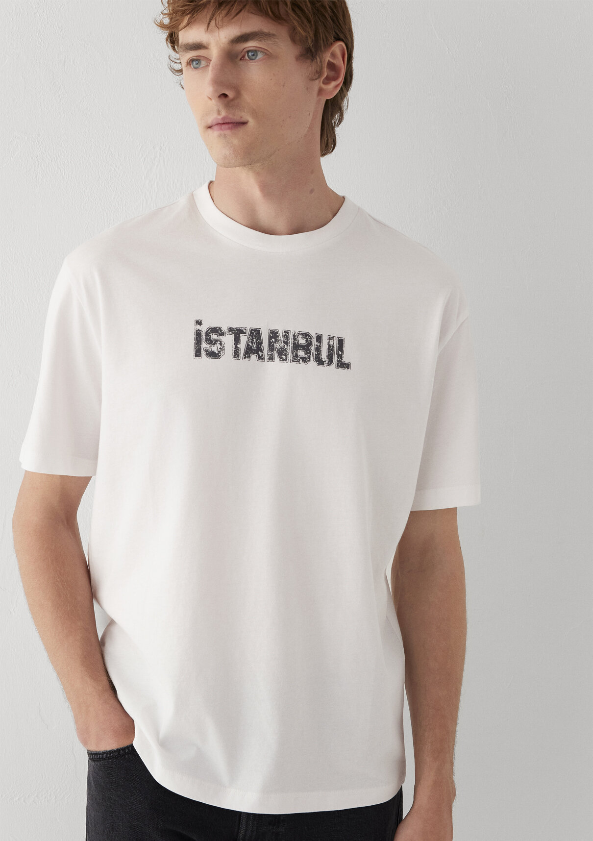Mavi İstanbul Baskılı Ekru Tişört görsel 2