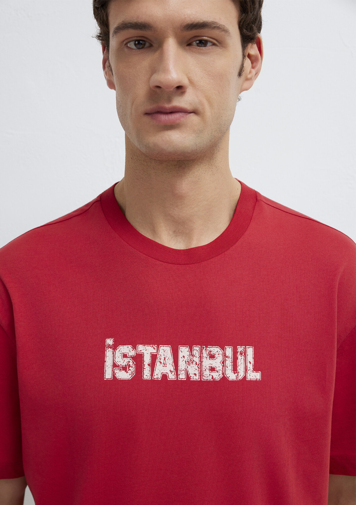 Mavi İstanbul Baskılı Kırmızı Tişört görsel 6