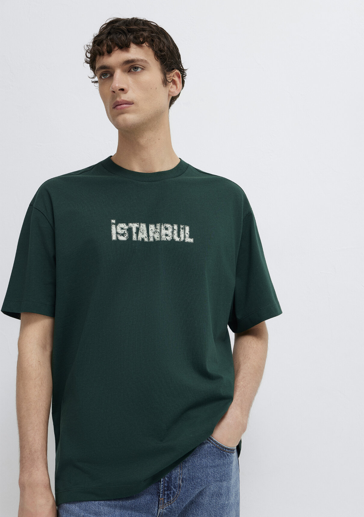 Mavi İstanbul Baskılı Yeşil Tişört