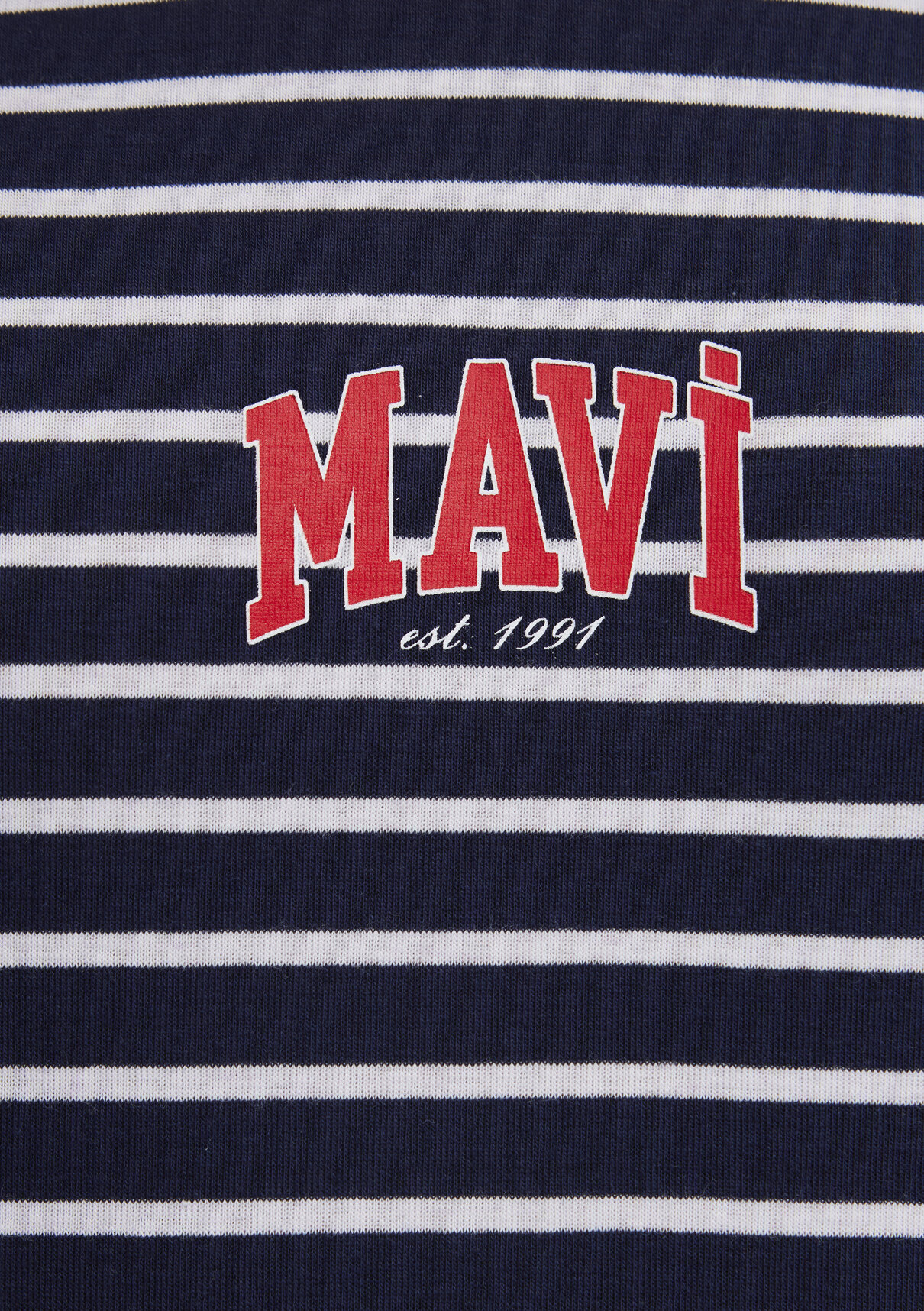 Mavi Logo Baskılı Çizgili Lacivert Tişört görsel 8