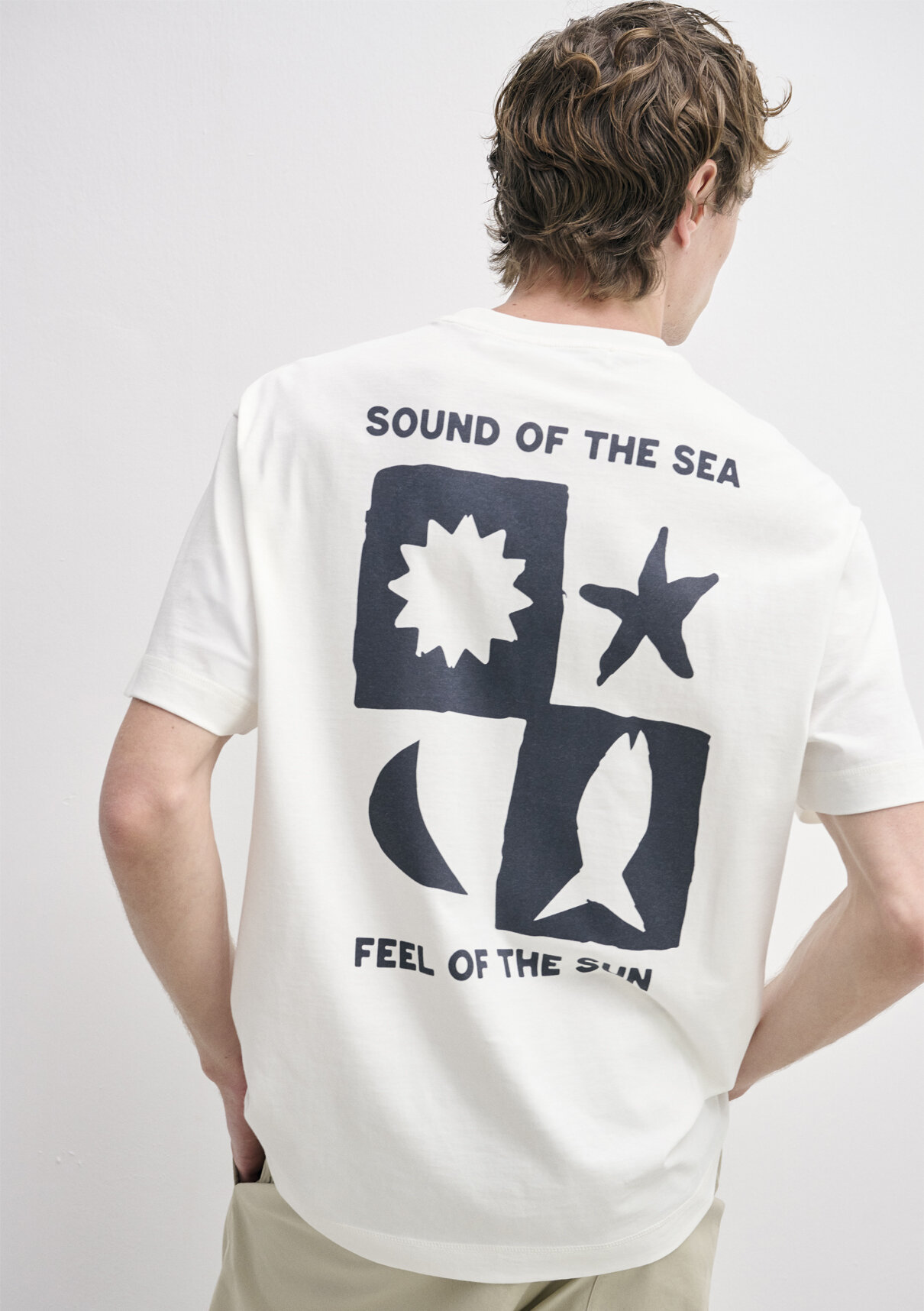 Mavi Sound Of The Sea Baskılı Ekru Tişört