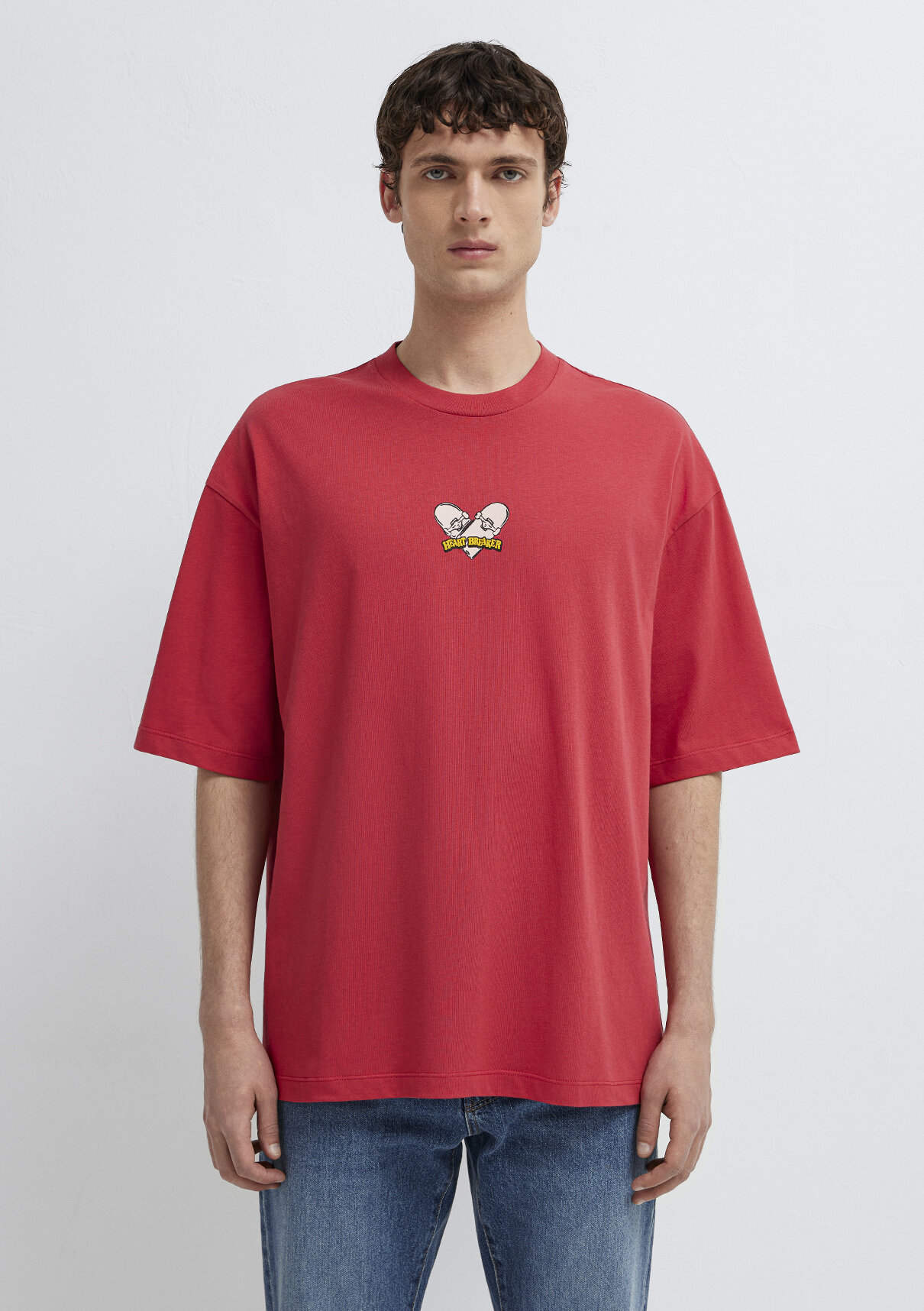 Mavi Heart Breaker Baskılı Kırmızı Tişört görsel 3