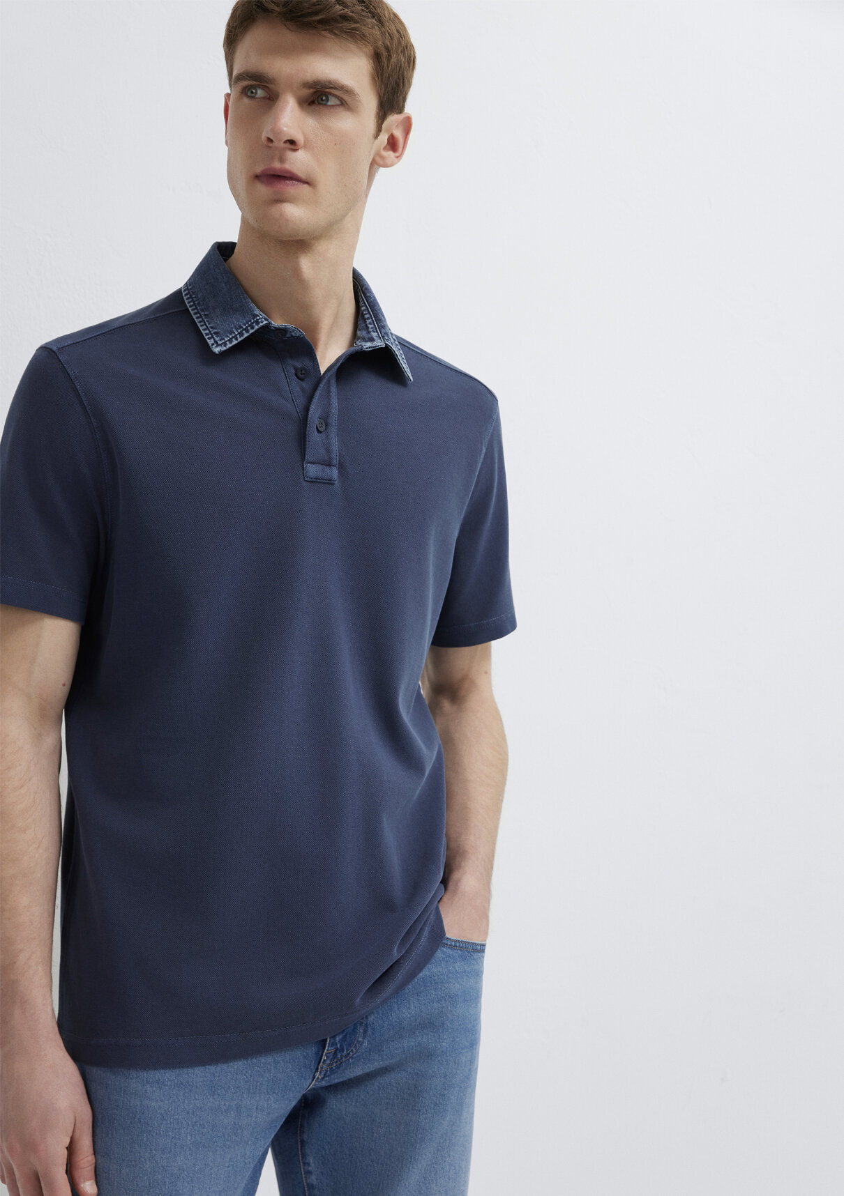 Mavi Denim Yaka Detaylı Lacivert Polo Tişört