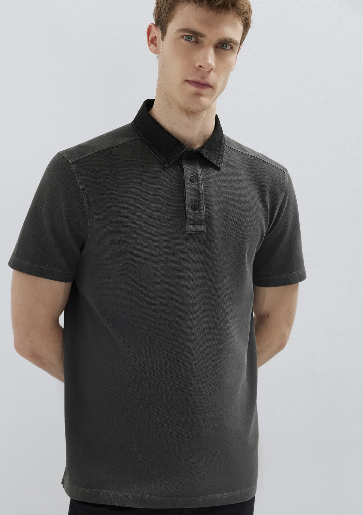 Mavi Denim Yaka Detaylı Antrasit Polo Tişört görsel 3