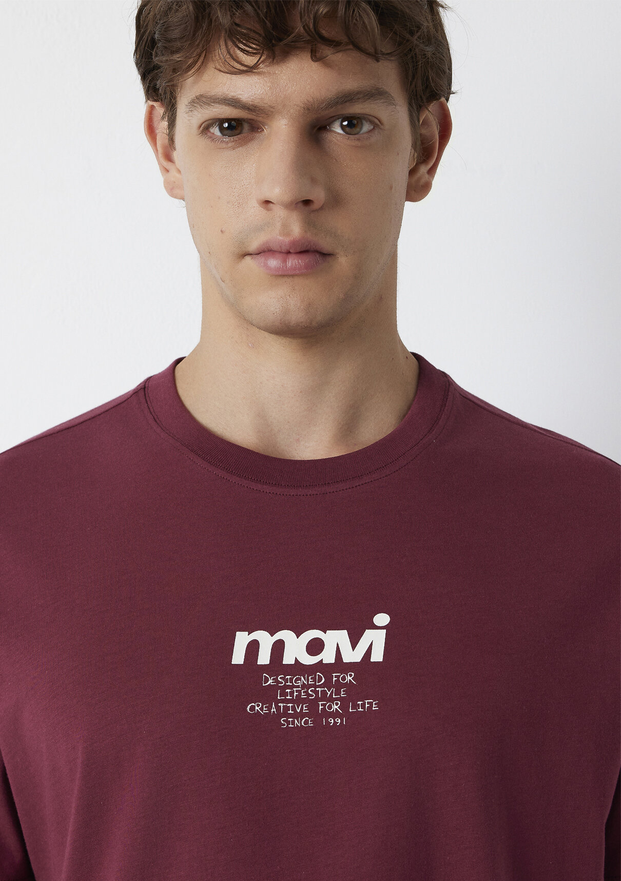 Mavi Logo Baskılı Bordo Tişört görsel 6