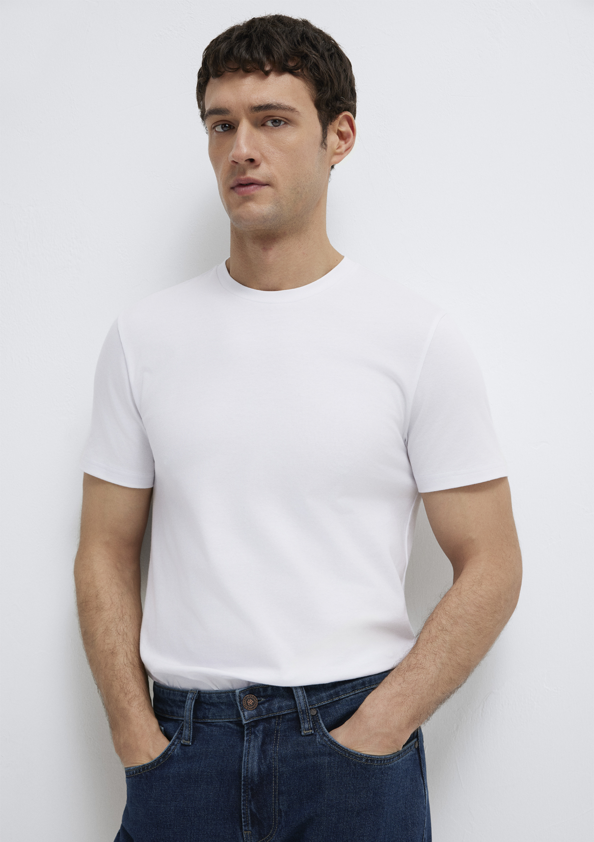 Mavi Stretch Beyaz Basic Tişört