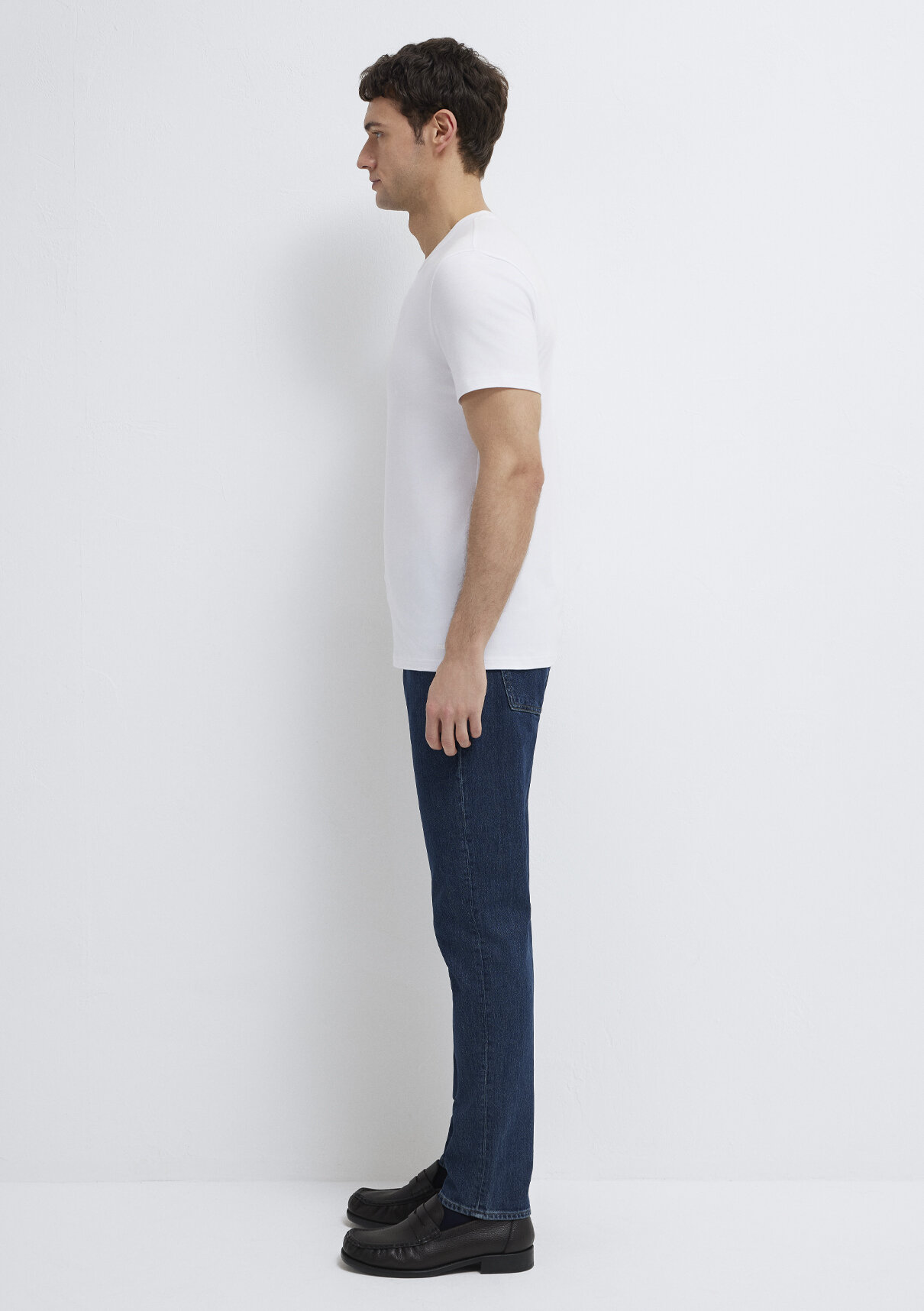 Mavi Stretch Beyaz Basic Tişört görsel 4
