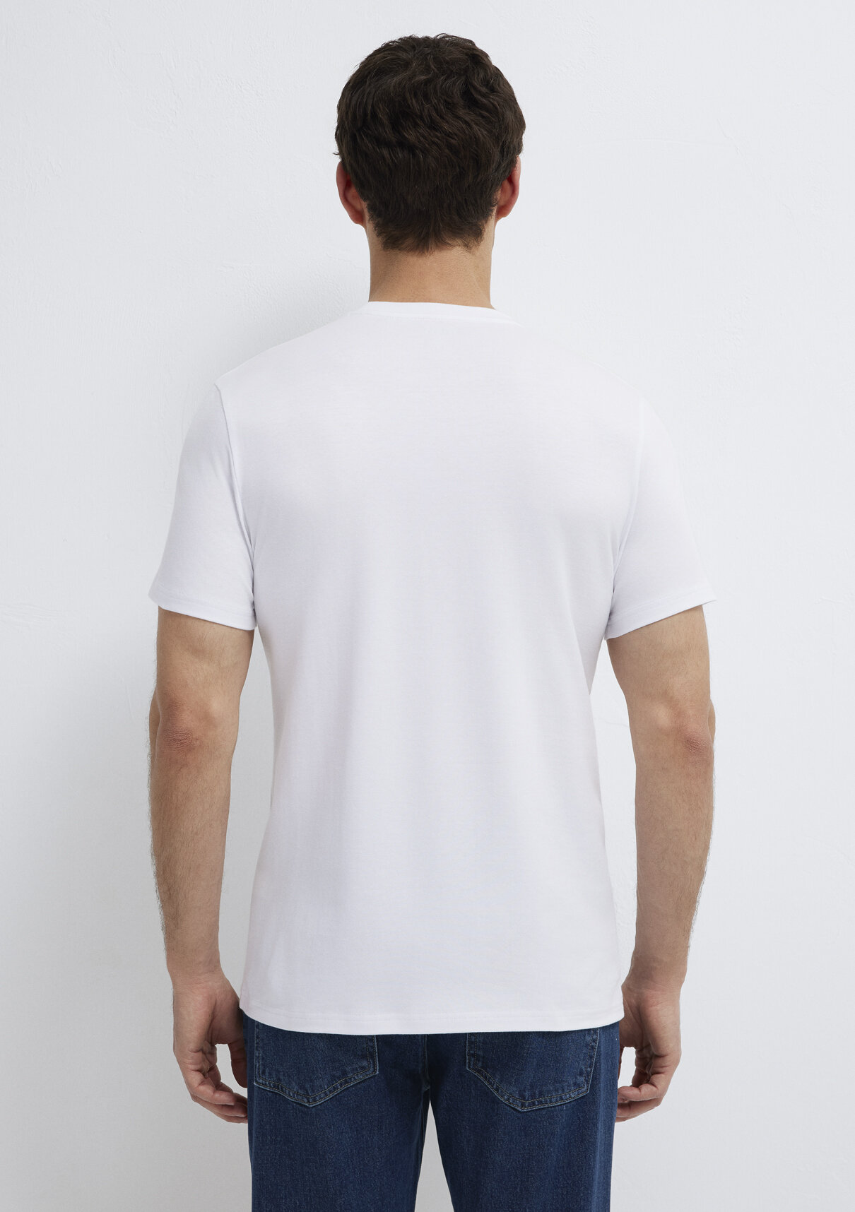 Mavi Stretch Beyaz Basic Tişört görsel 5