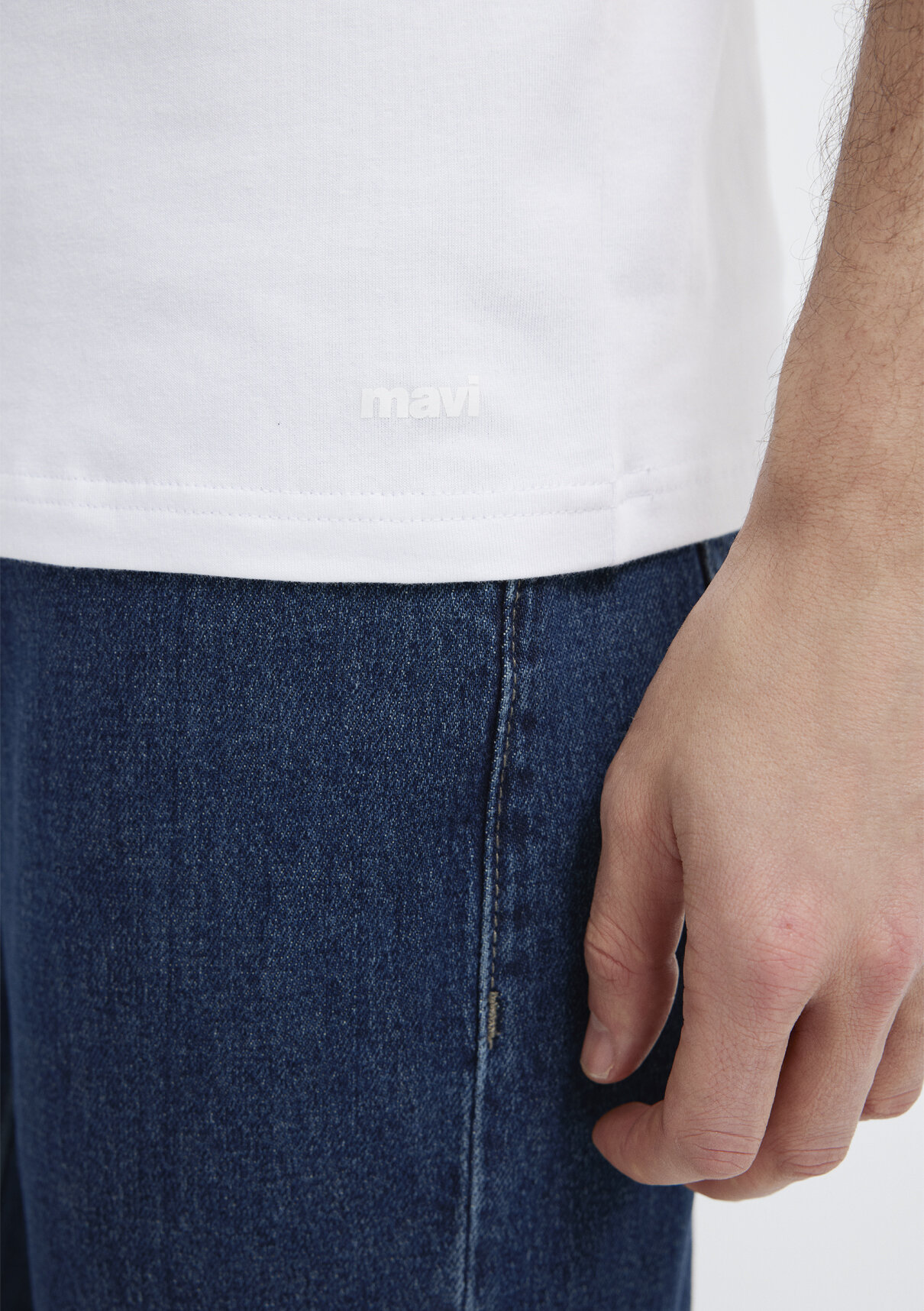 Mavi Stretch Beyaz Basic Tişört görsel 7