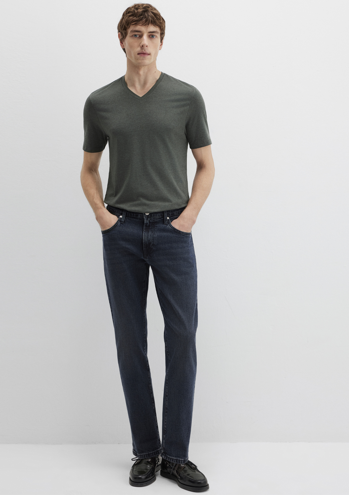 Mavi Stretch V Yaka Yeşil Basic Tişört