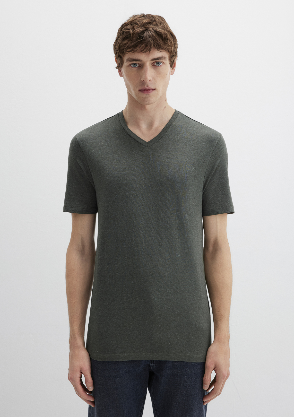 Mavi Stretch V Yaka Yeşil Basic Tişört görsel 3