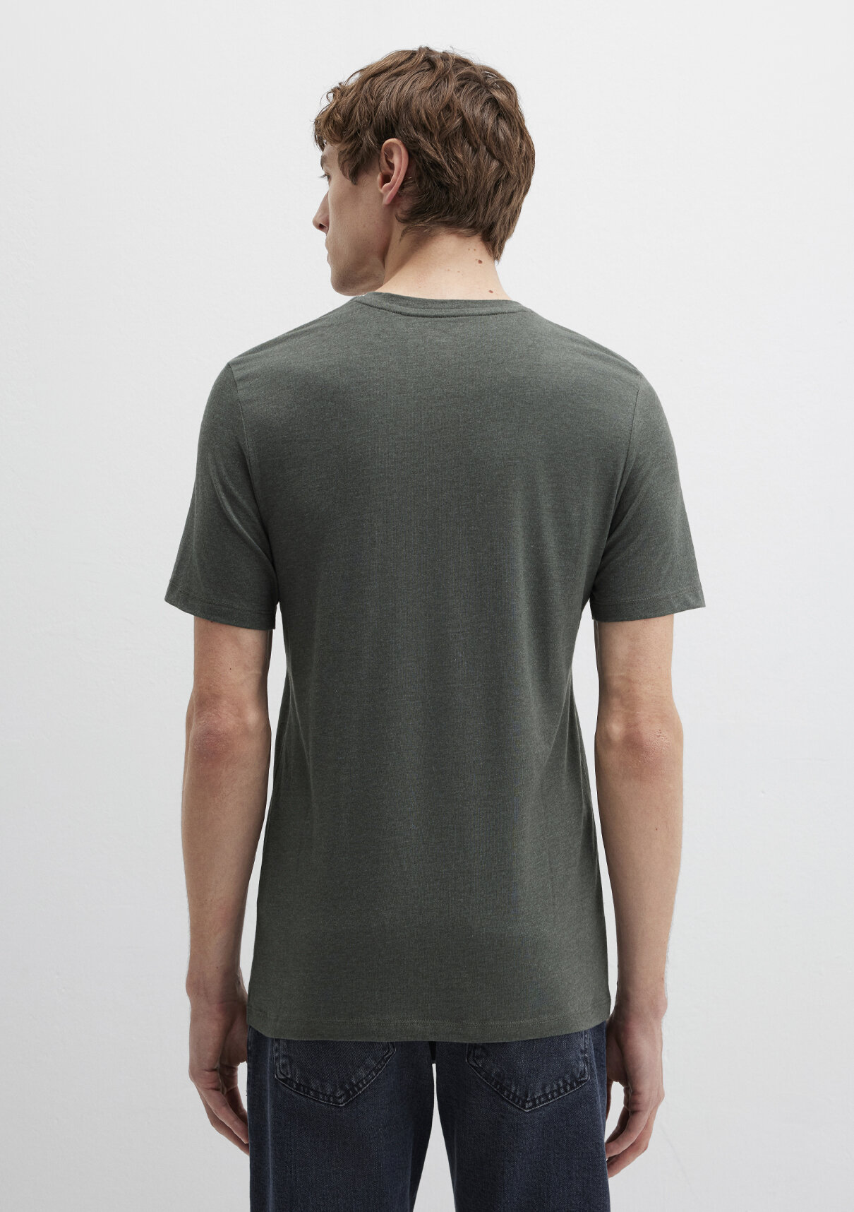 Mavi Stretch V Yaka Yeşil Basic Tişört görsel 4