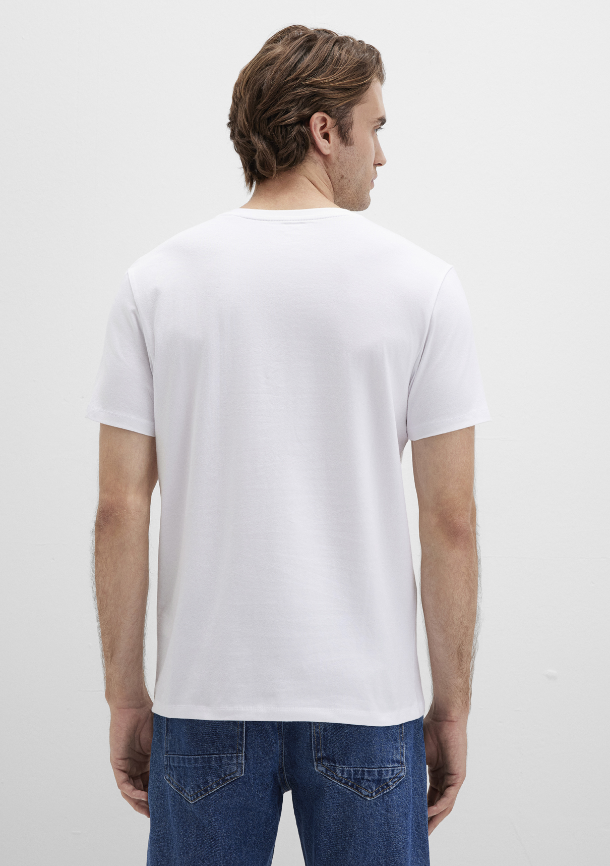 Mavi Stretch V Yaka Beyaz Basic Tişört görsel 4