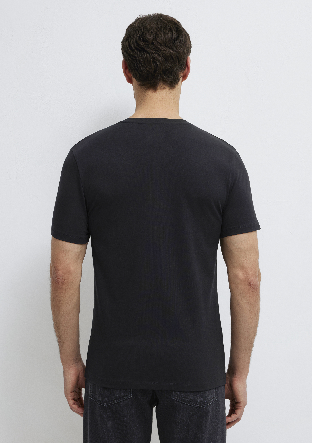 Mavi Stretch V Yaka Siyah Basic Tişört görsel 5